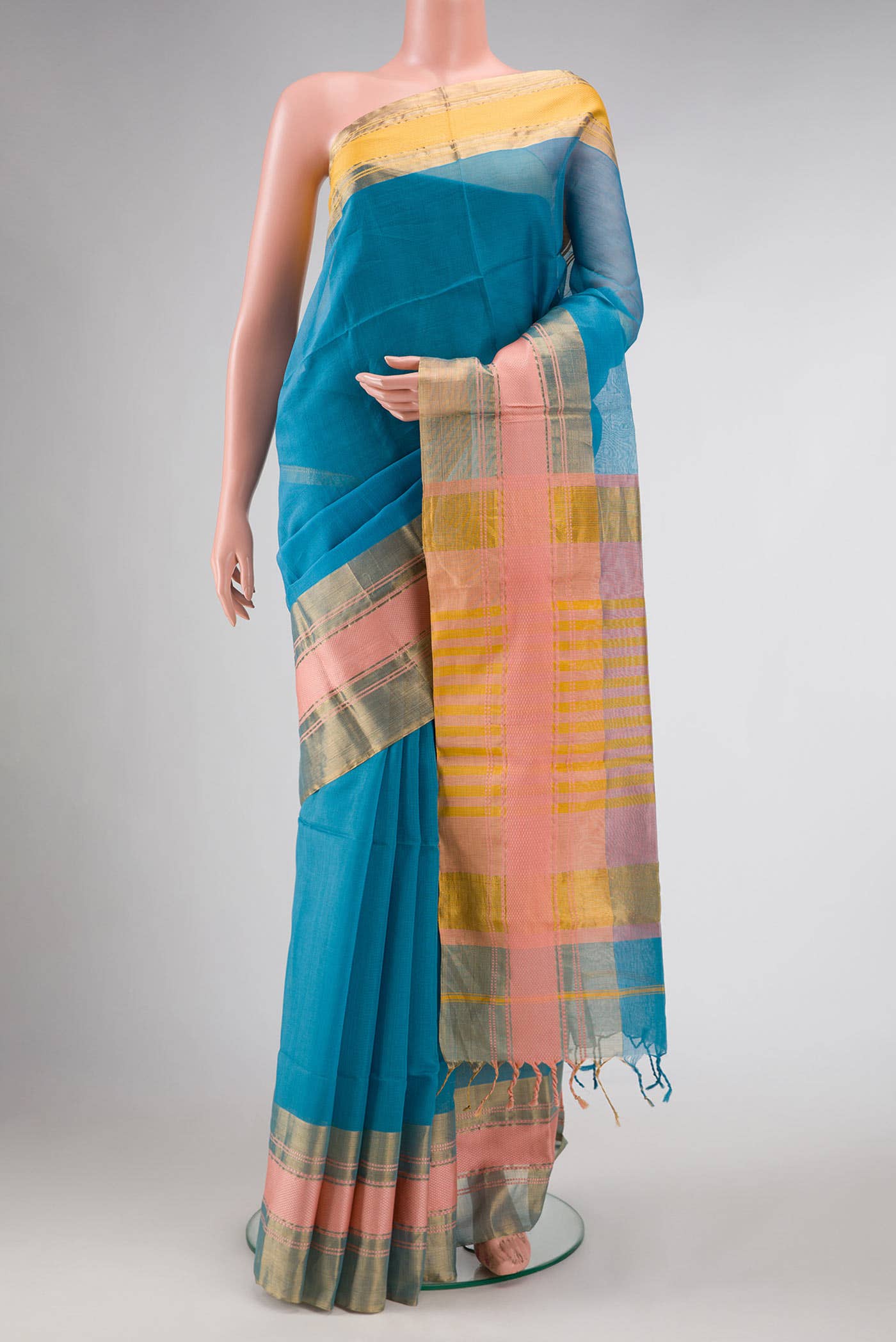 Sky Blue Dual Tone Blended Chanderi Silk Saree