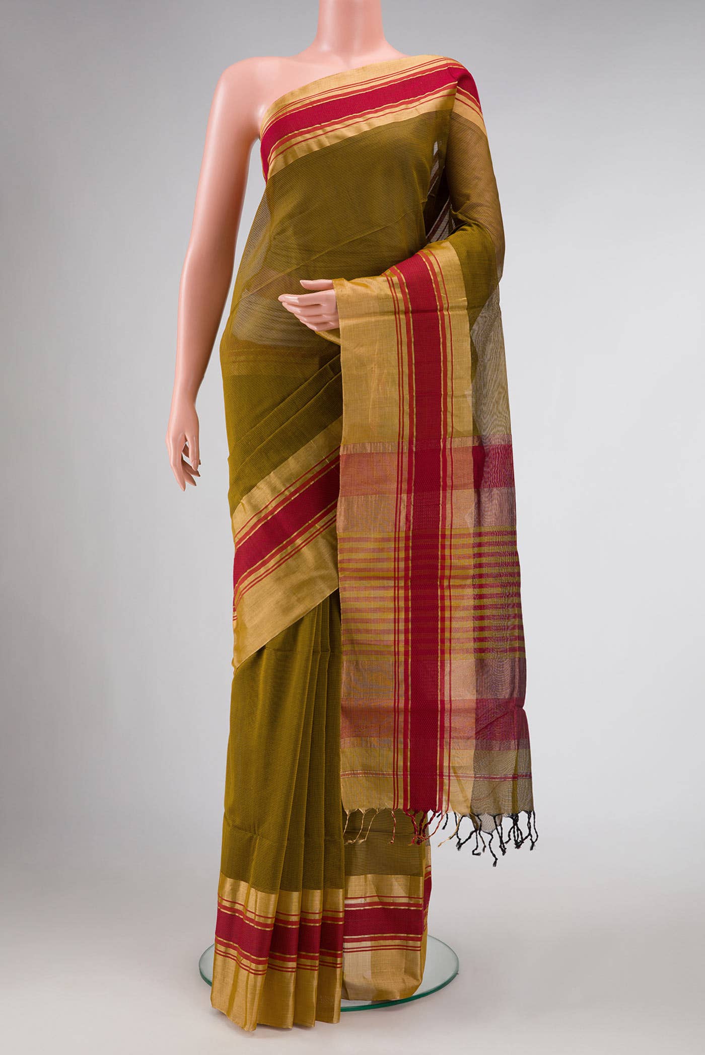 Mehandi Green Dual Tone Blended Chanderi Silk Saree
