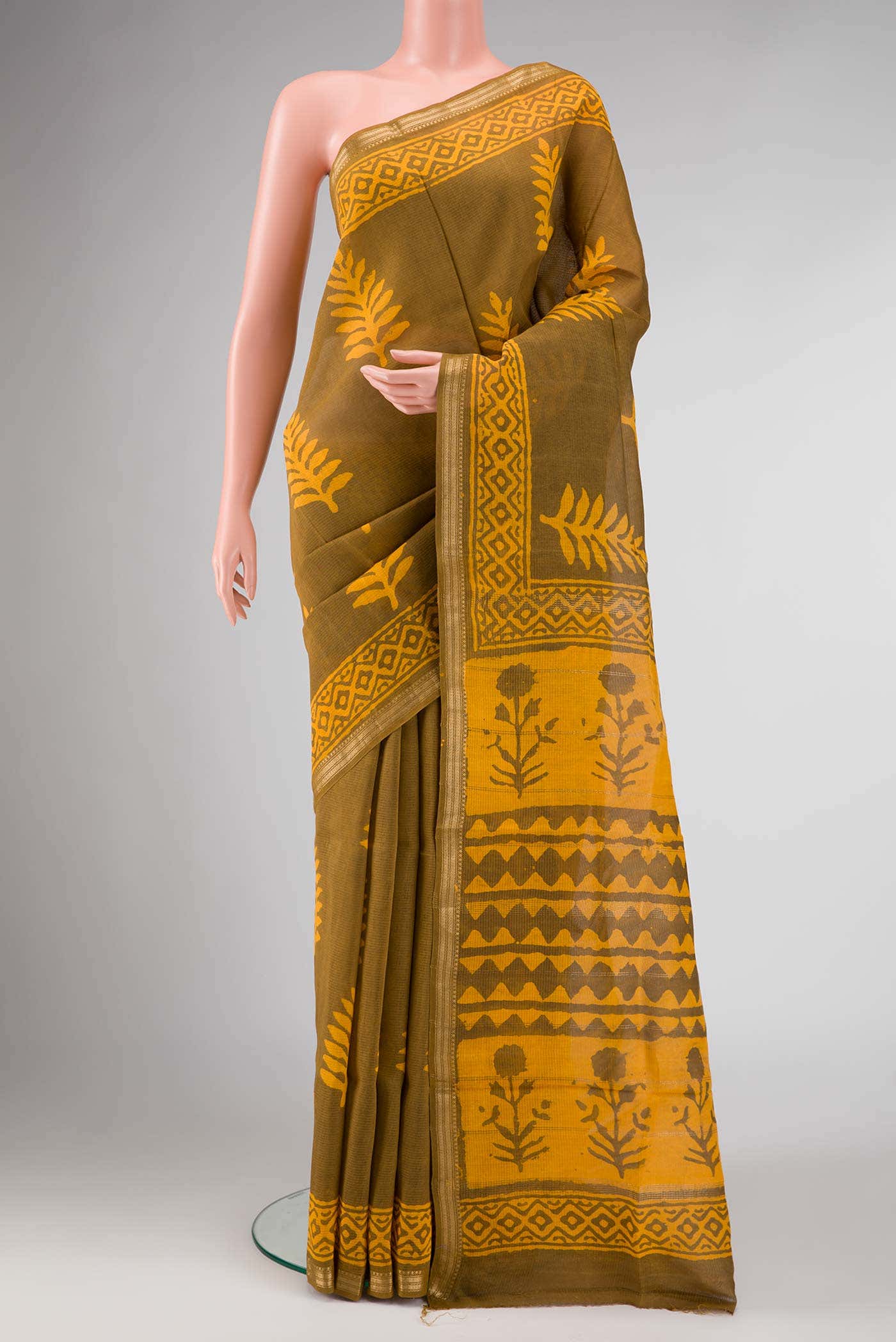 Mehandi Green Dual Tone Blended Chanderi Silk Saree