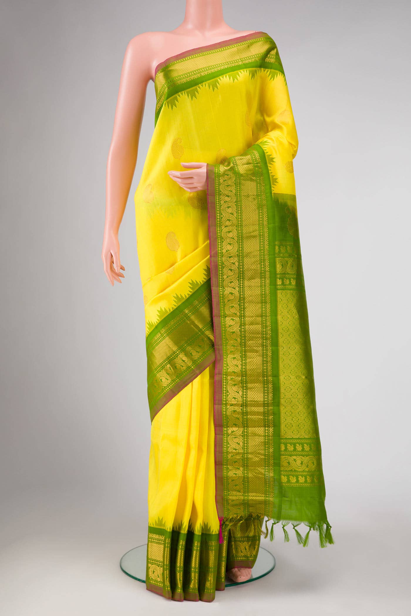 Yellow Gadwal Silk Saree