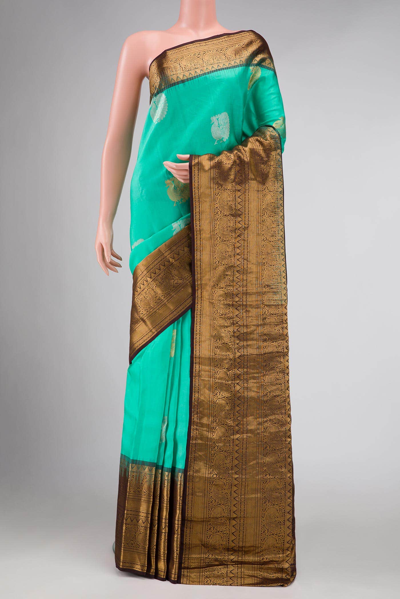Sea Green Gadwal Silk Saree