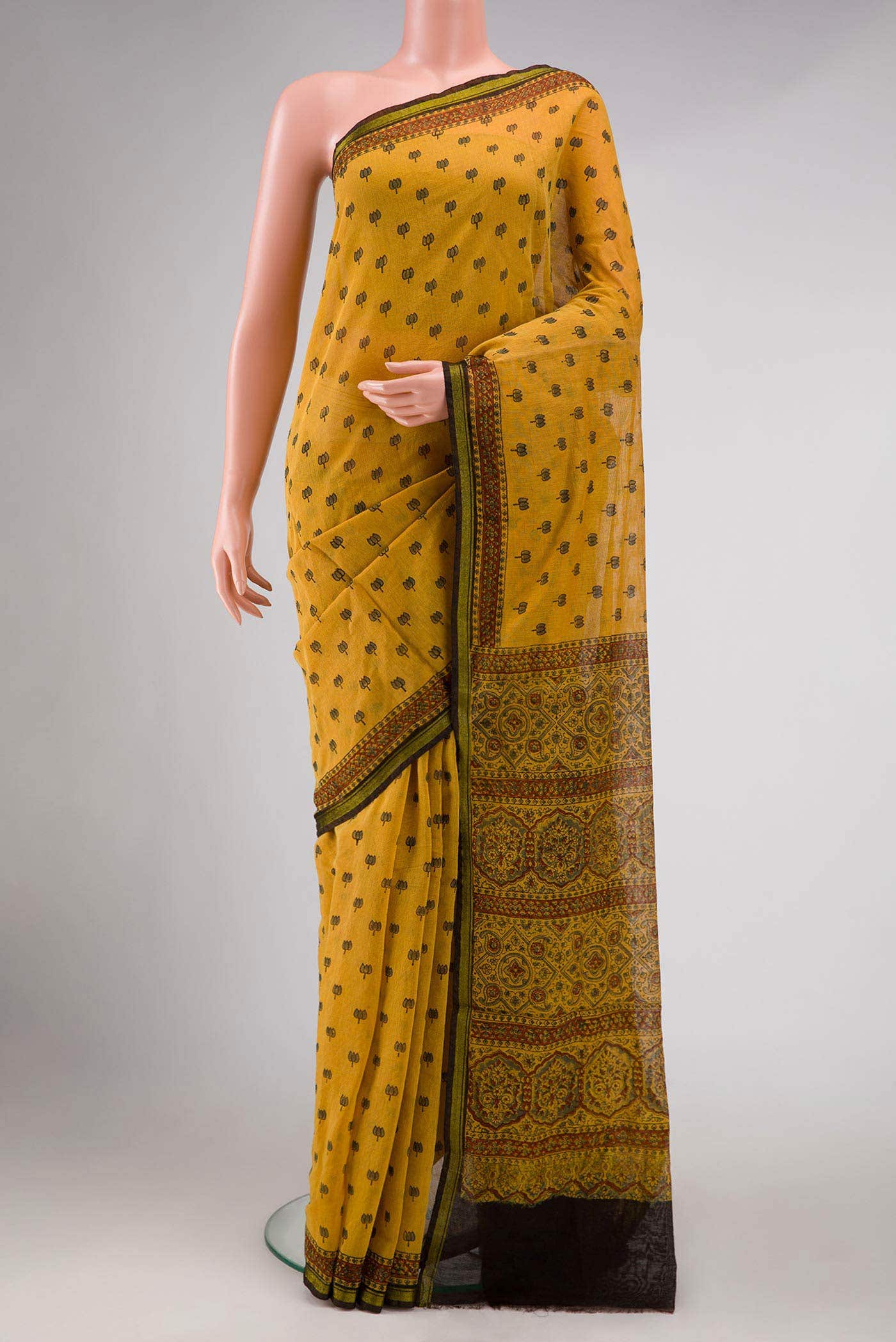 Mustard Chanderi Silk Saree