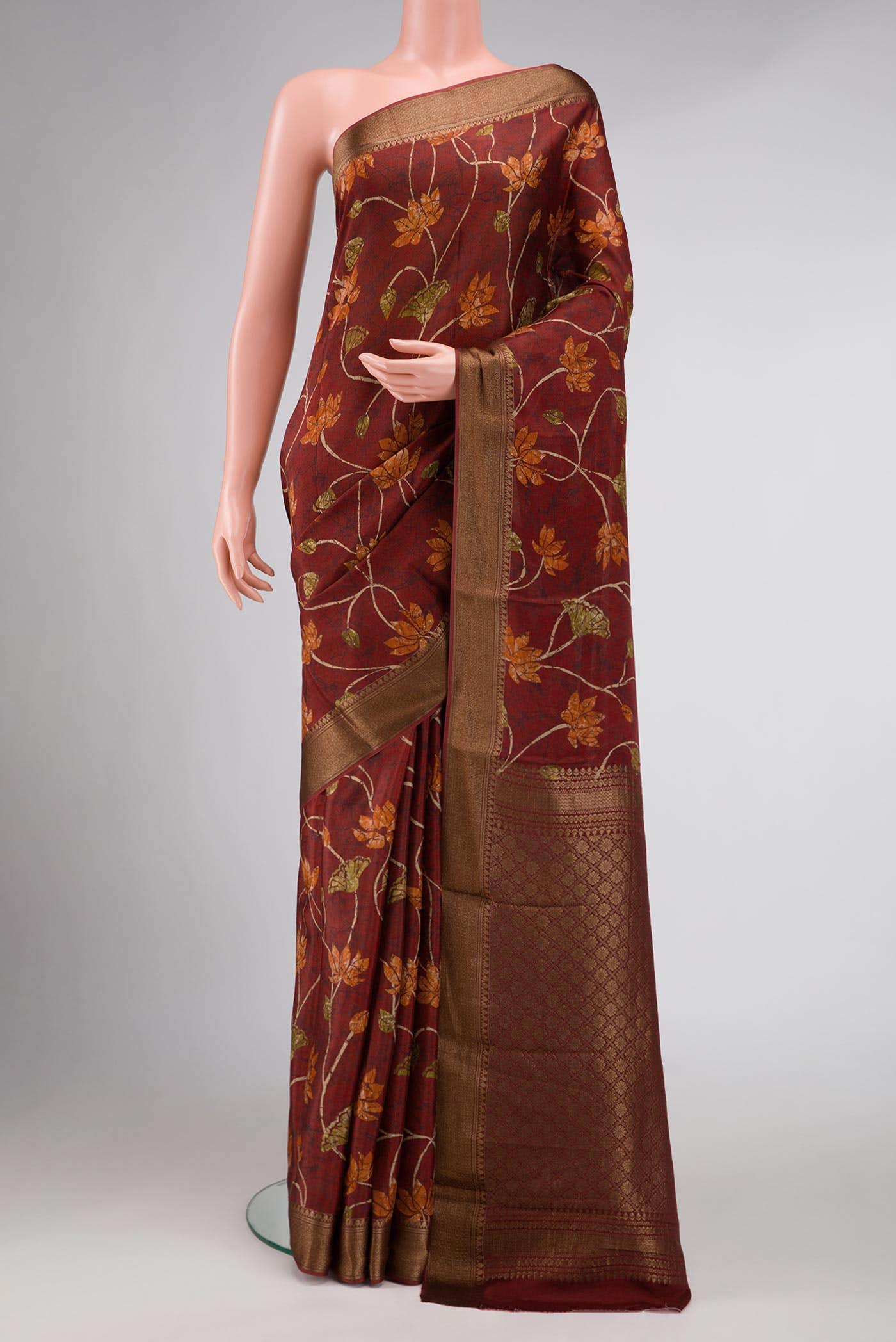 Maroon Mysore Crepe Saree