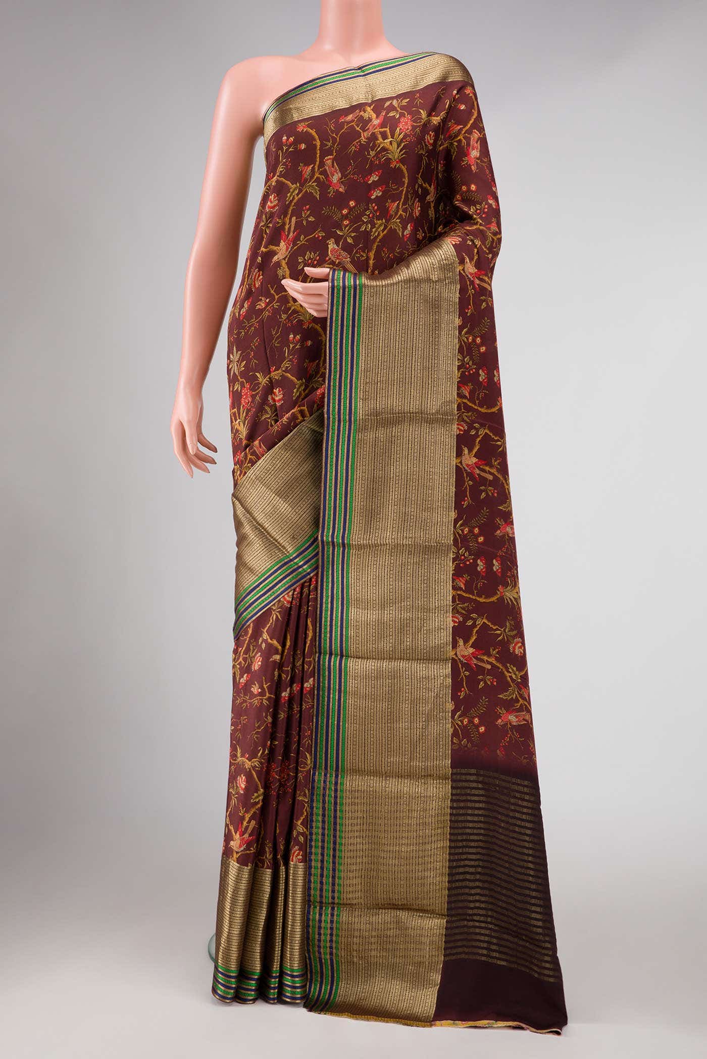 Maroon Mysore Crepe Saree