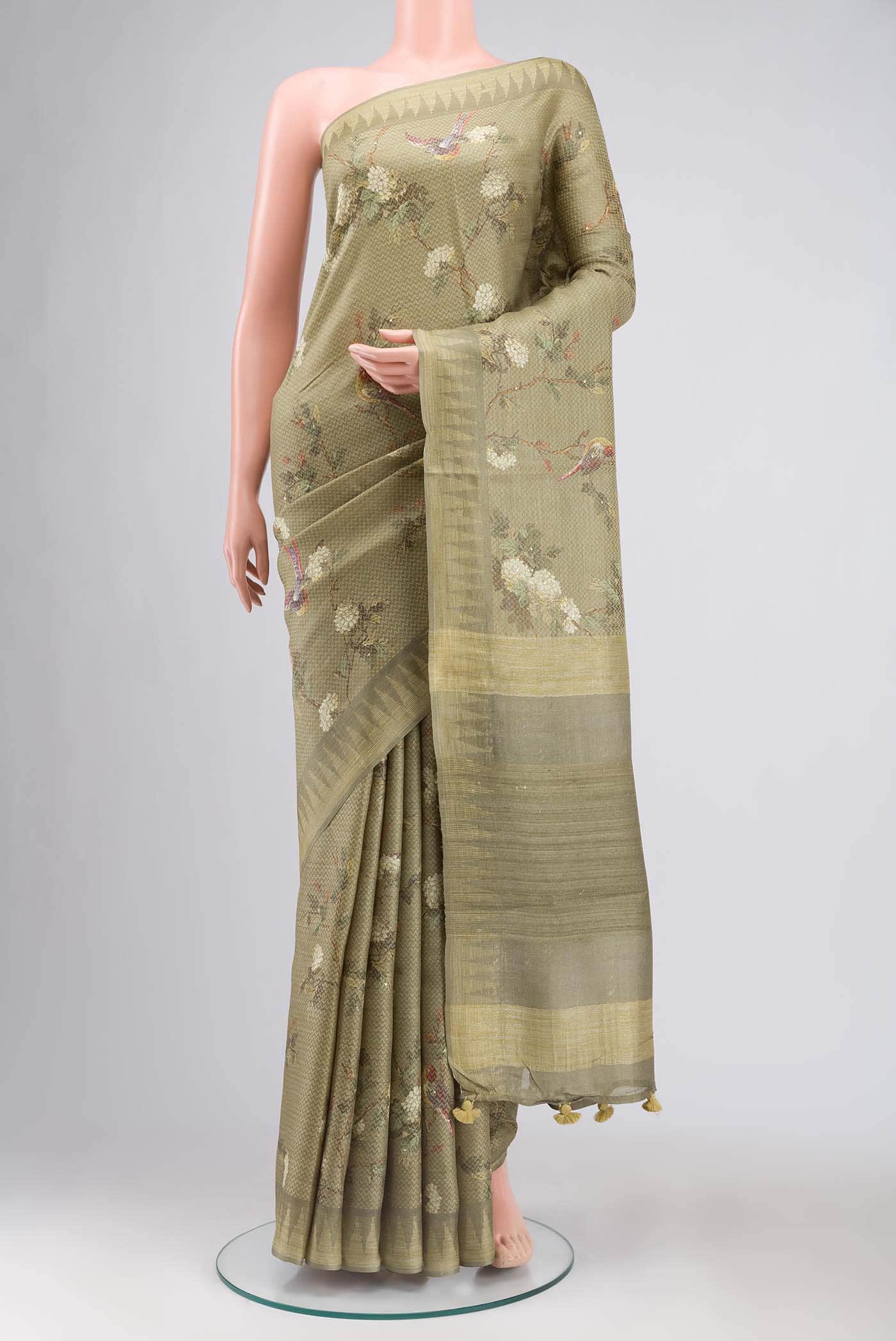 Green Bhagalpuri Tussar Silk Saree