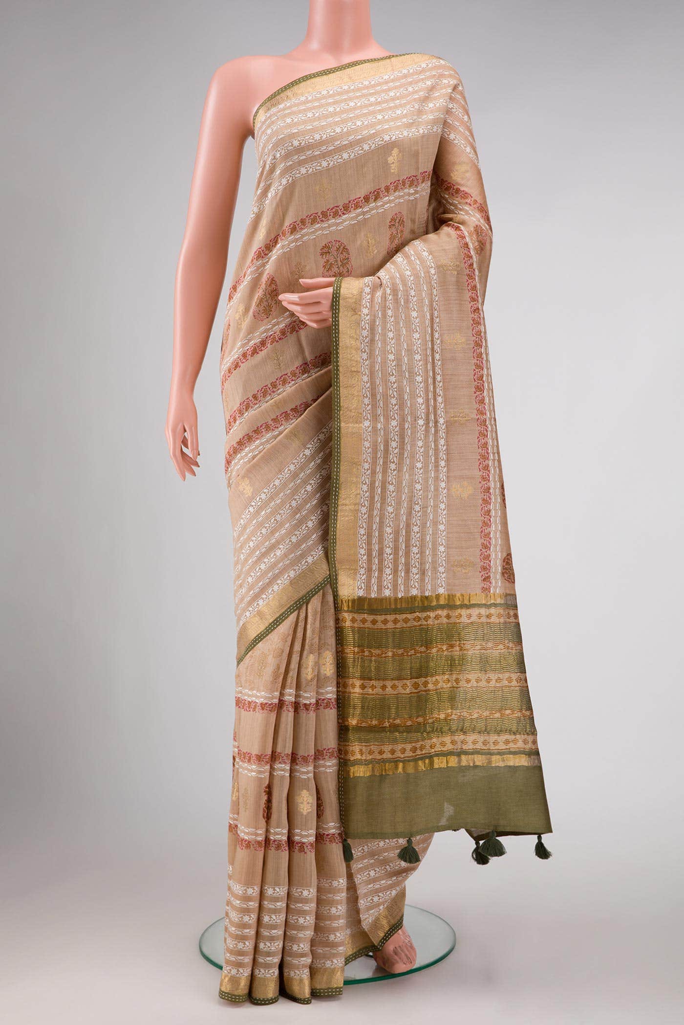 Dark Beige Chanderi Silk Saree