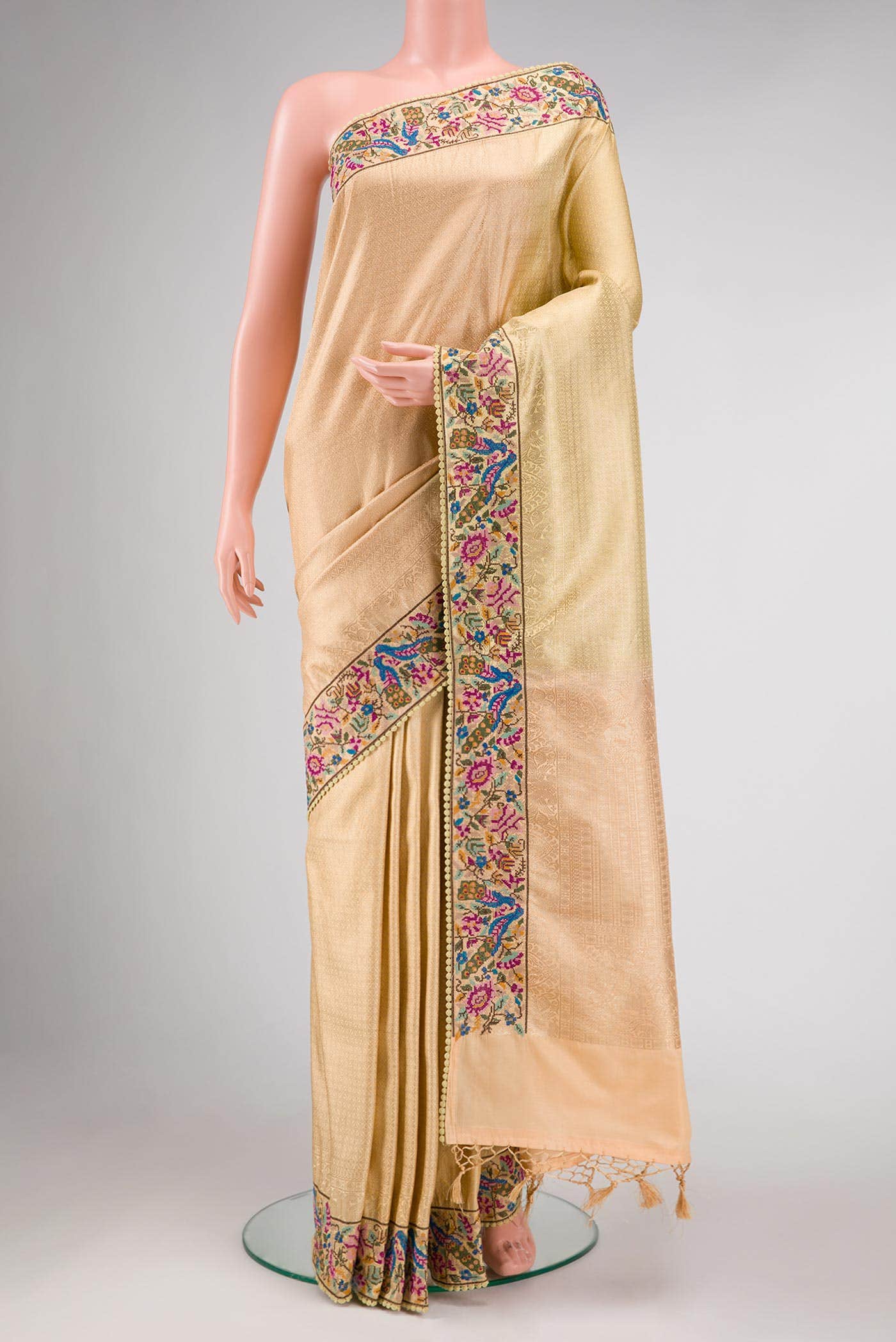 Golden Peach Dual Tone Banarasi Silk Saree