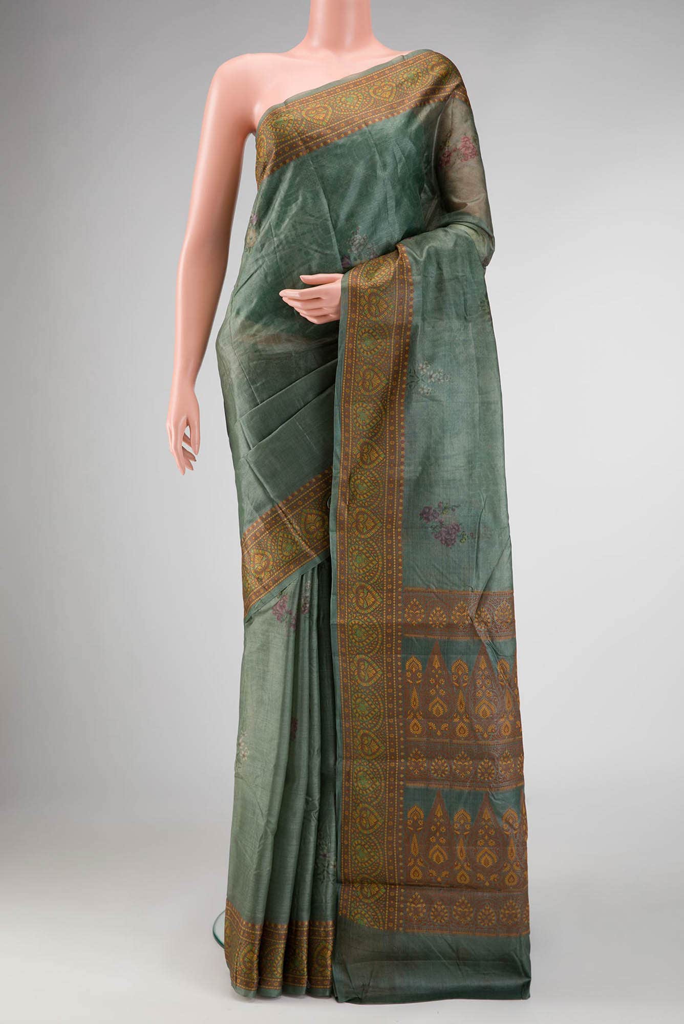 Davys Grey Dual Tone Tussar Silk Saree