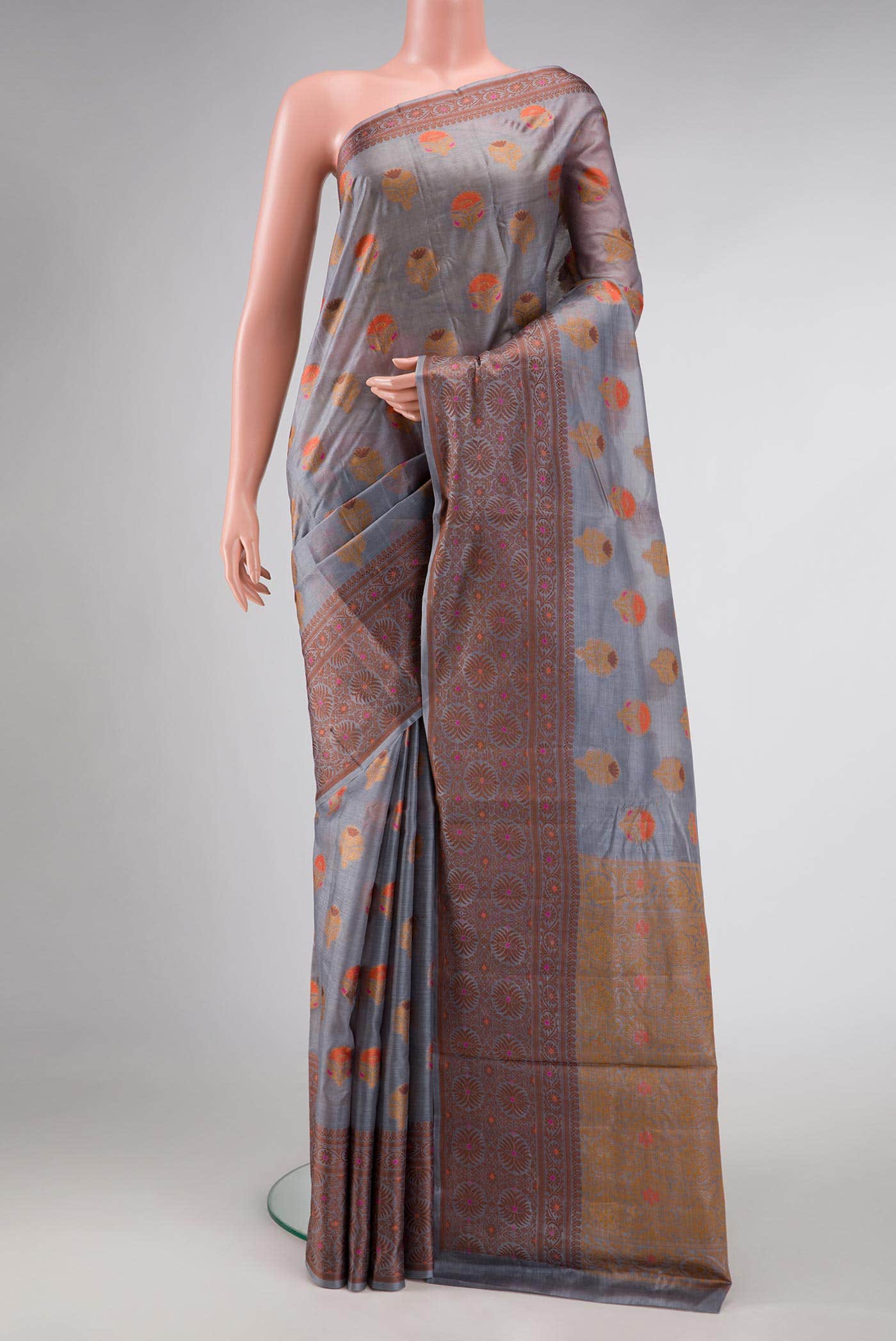 Grey Blended Tussar Silk Saree