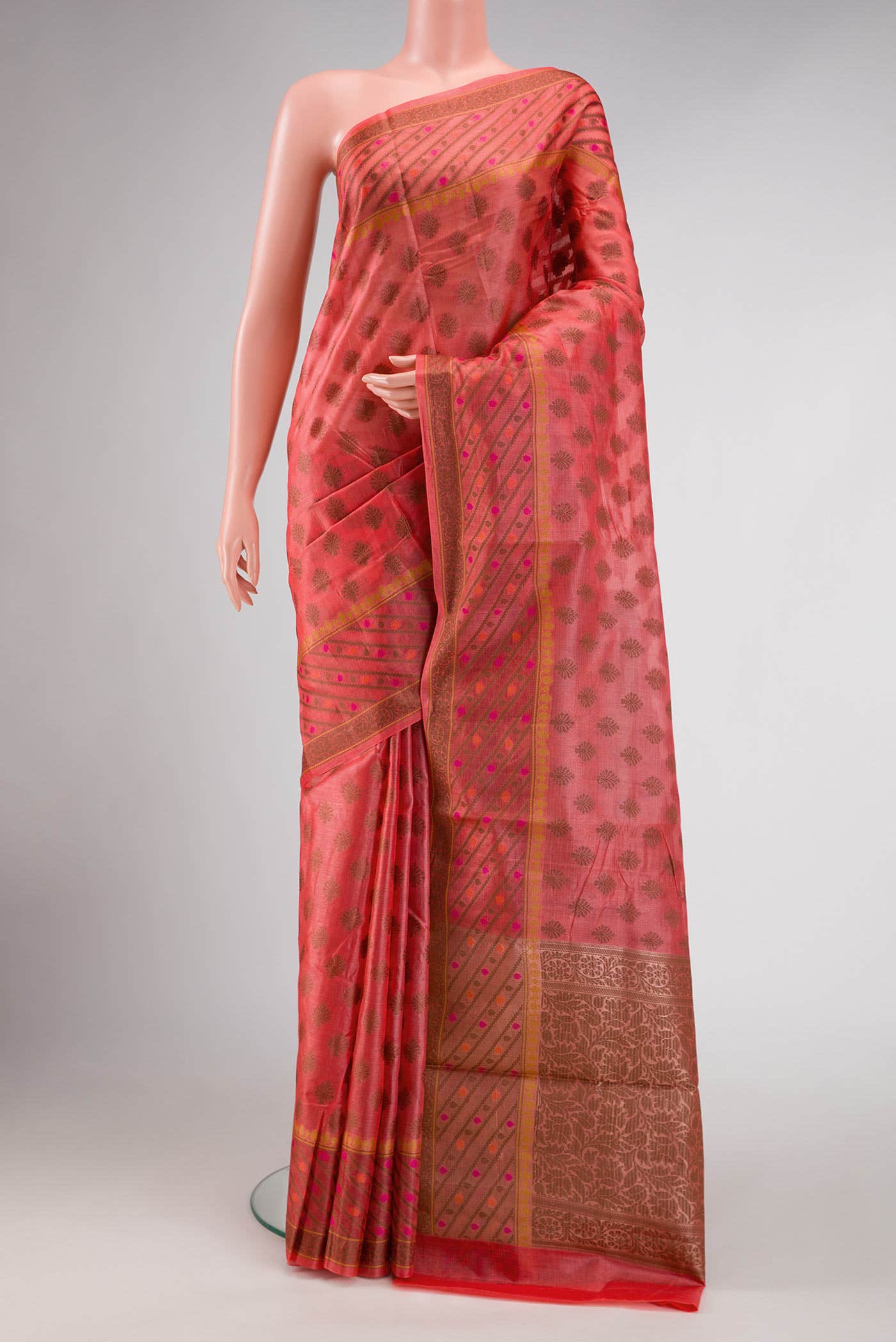 Pink Dual Tone Tussar Silk Saree