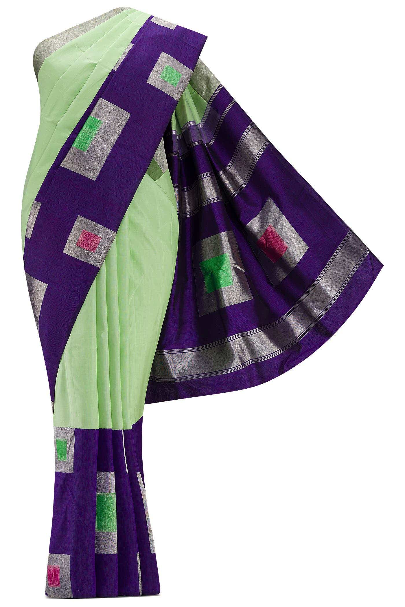 Pure Silk Pure Zari Sea Green Dual Tone Kanchipuram Saree