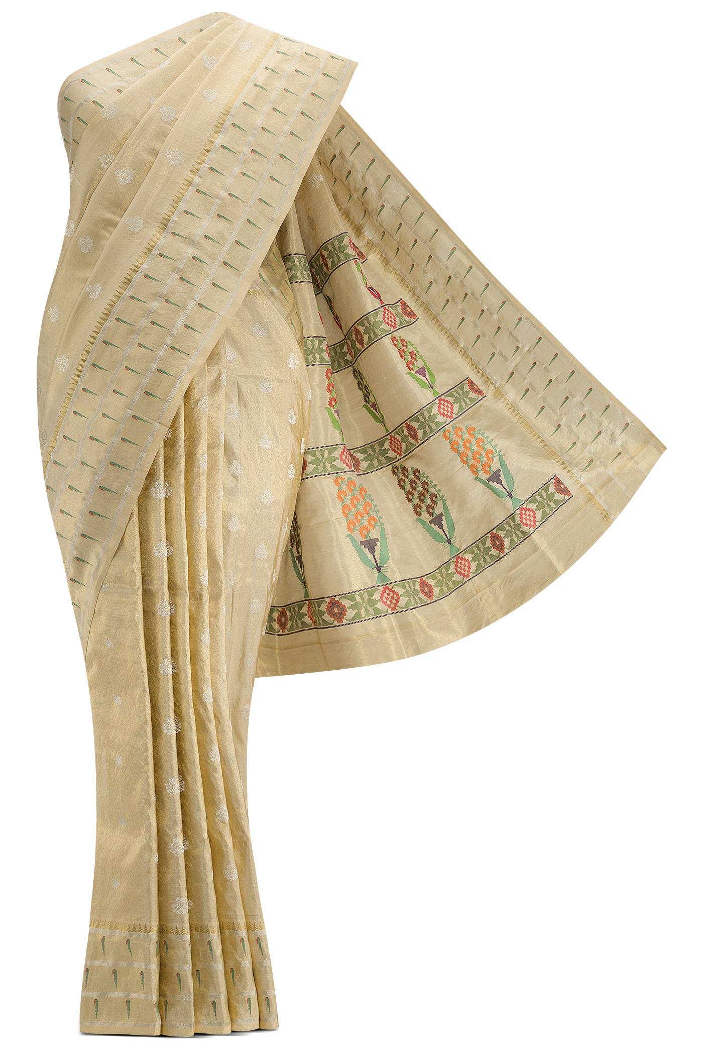Gold Dual Tone Paithani Silk Saree