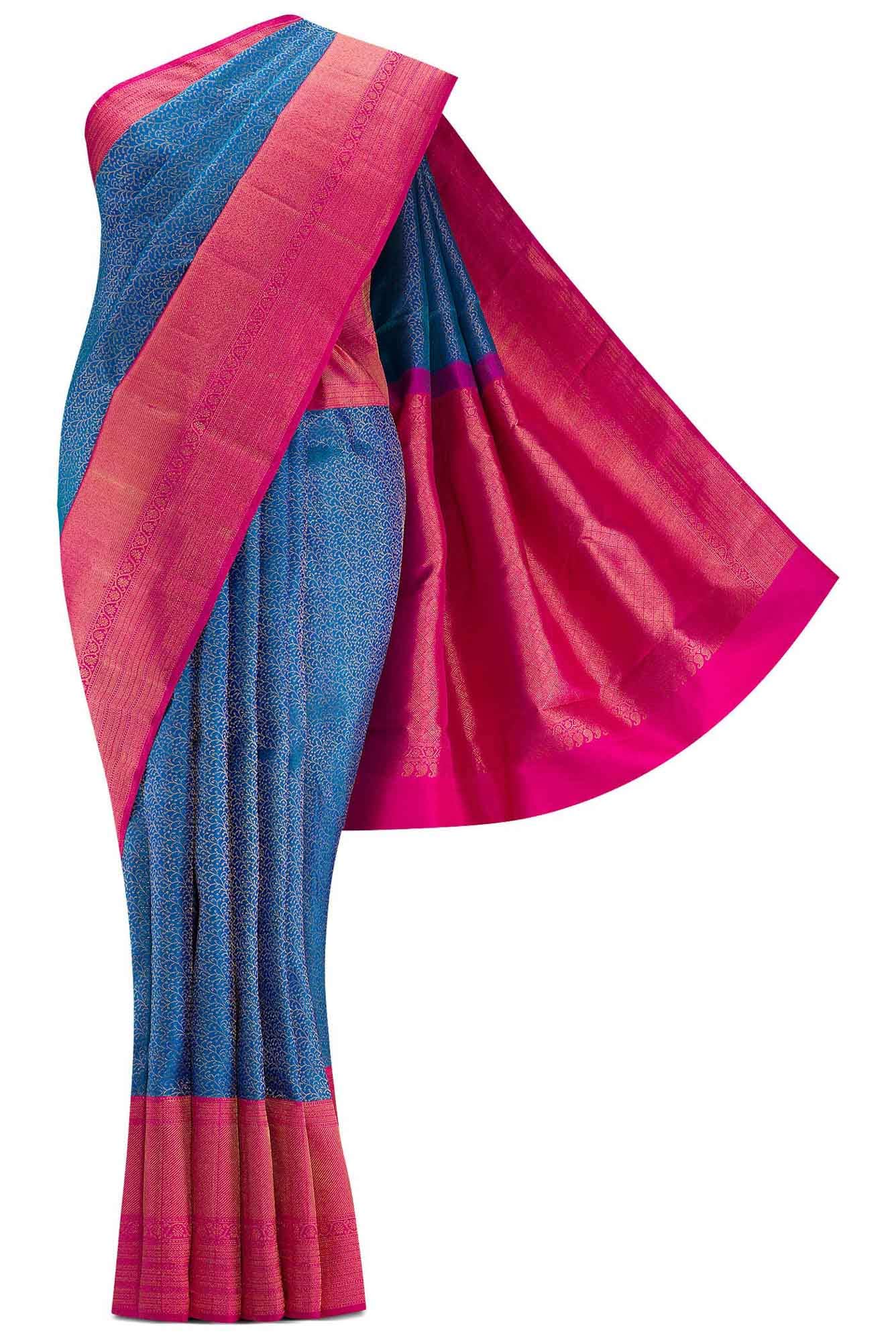 Pure Silk Pure Zari Dusk Blue Dual Tone Kanchipuram Saree