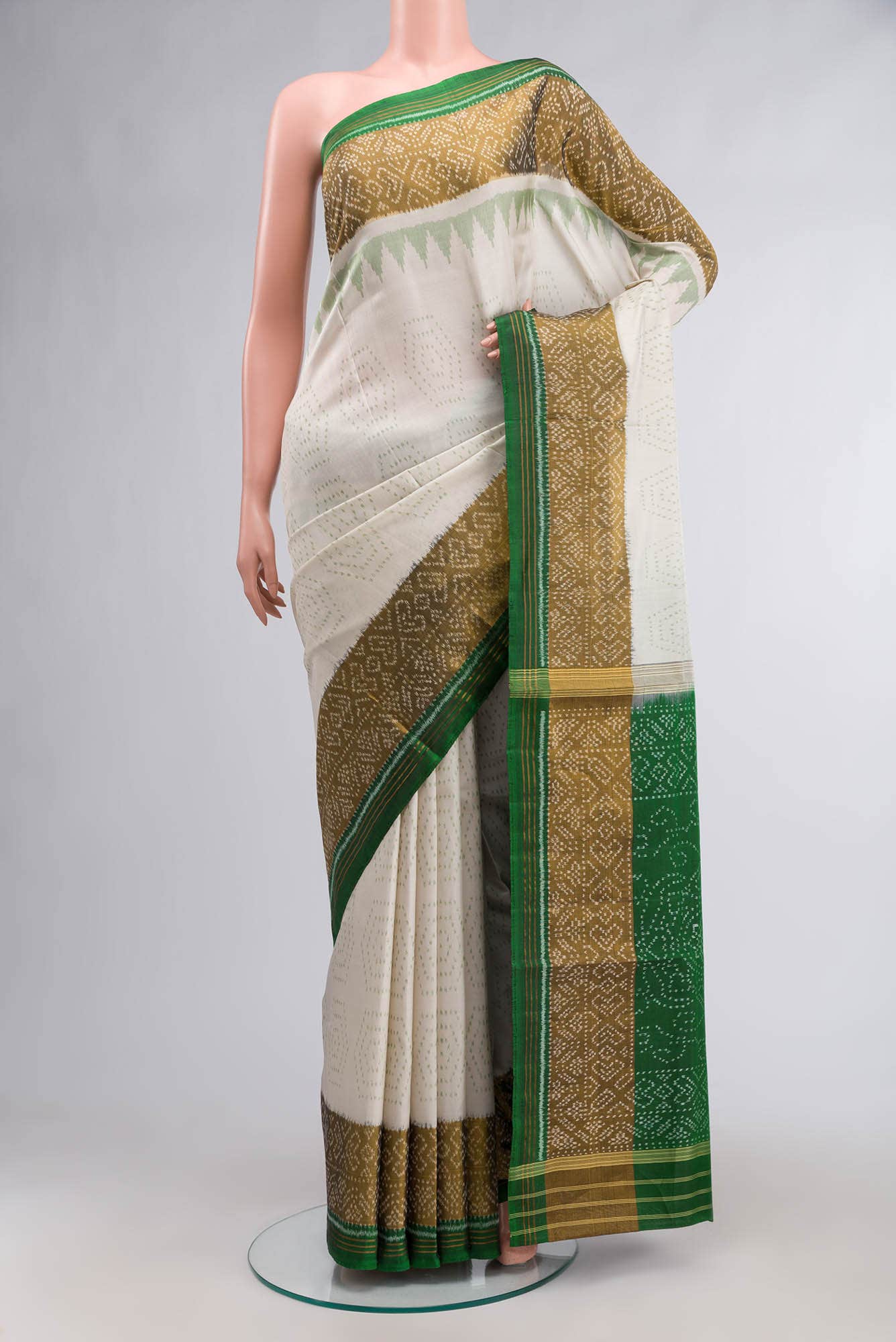 Cream Pochampally Silk Saree