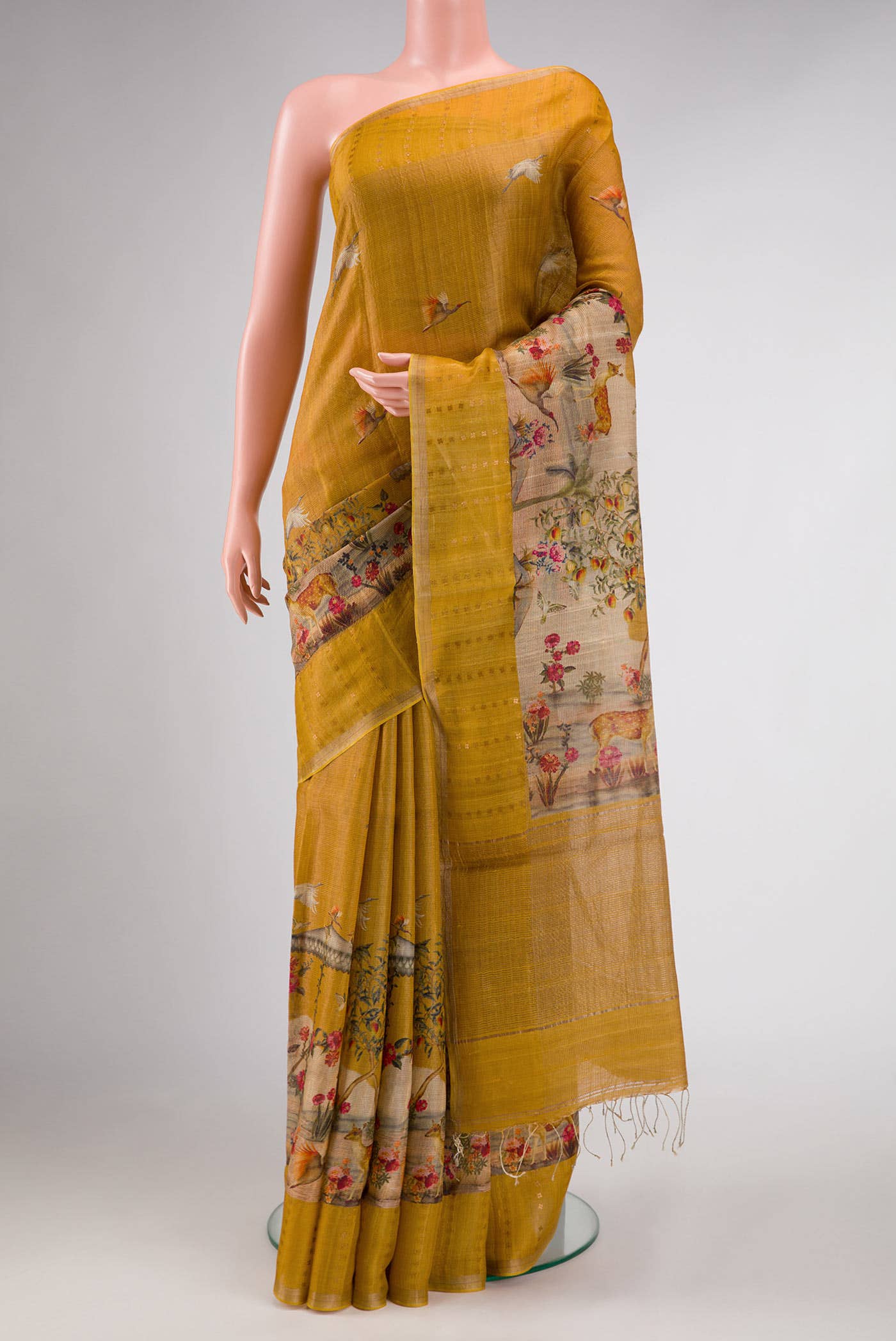 Mustard Dual Tone Tussar Silk Saree