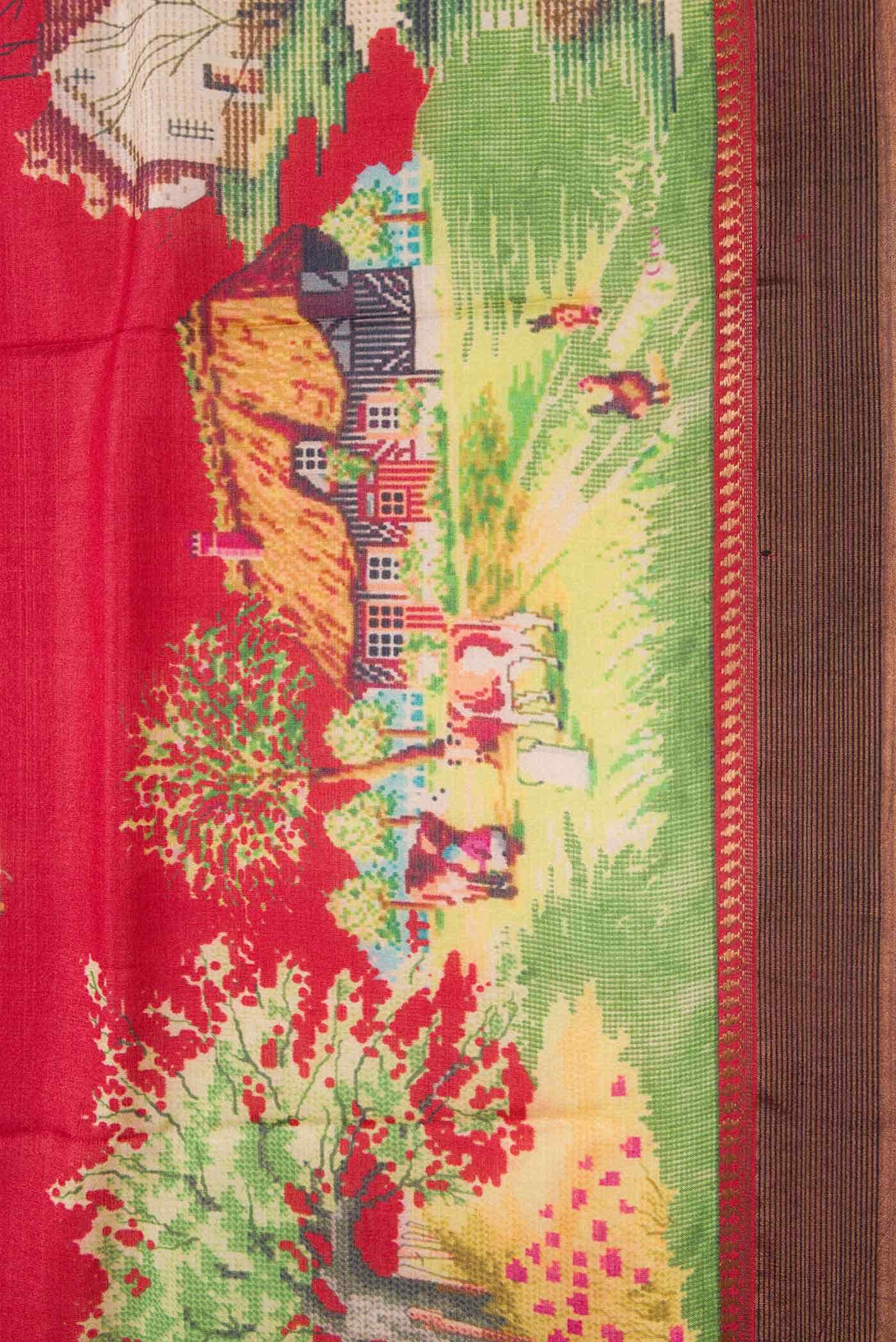 Red Tussar Silk Saree