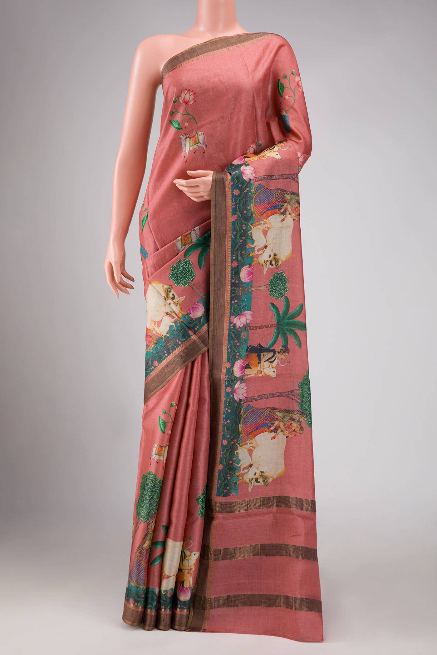 Pink Tussar Silk Saree