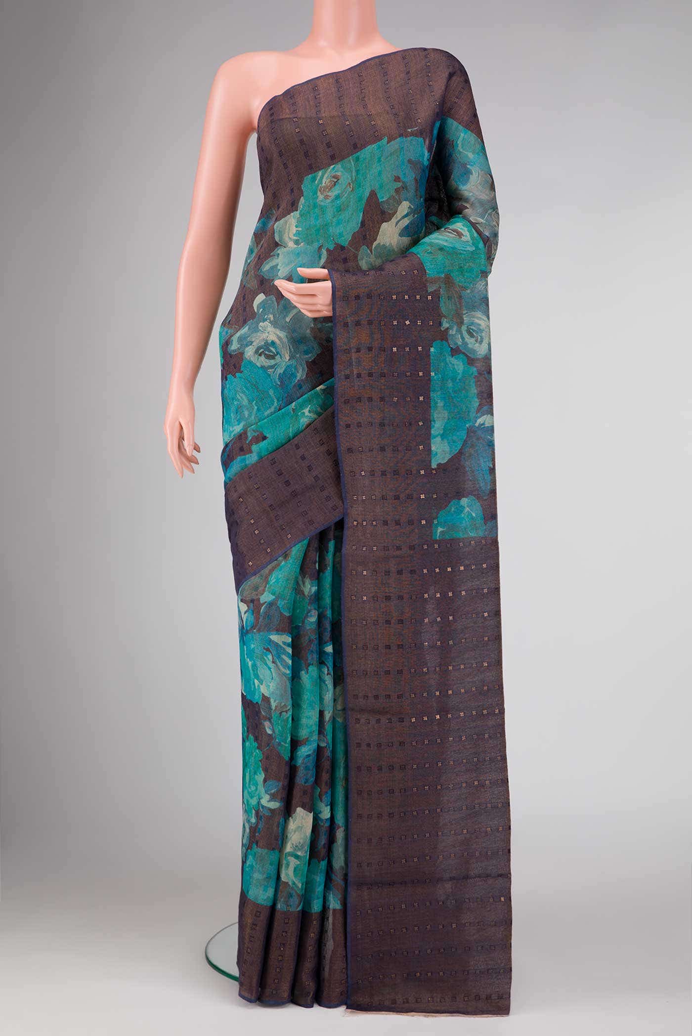 Peacock Blue Dual Tone Tussar Silk Saree