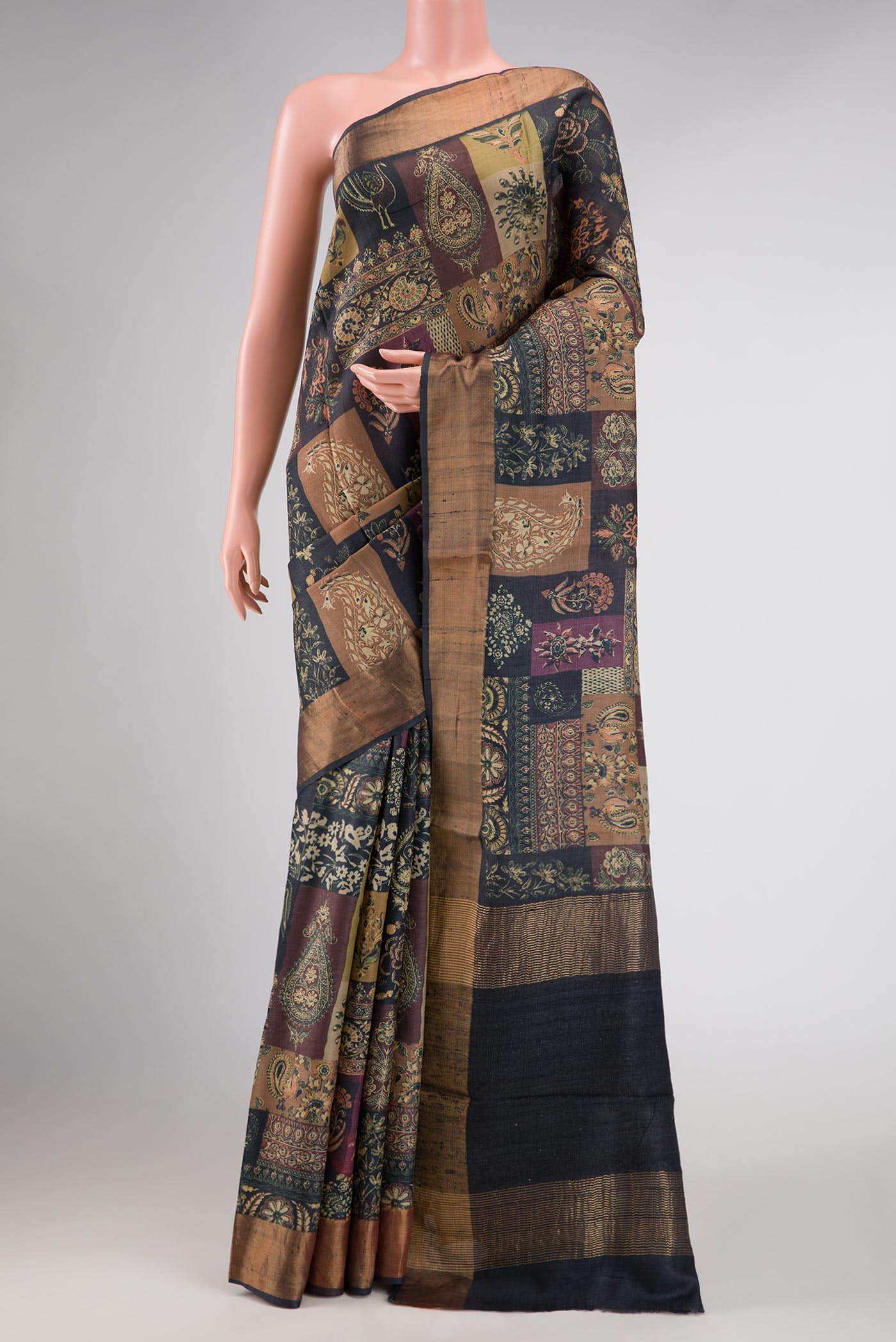 Navy Blue Dual Tone Tussar Silk Saree