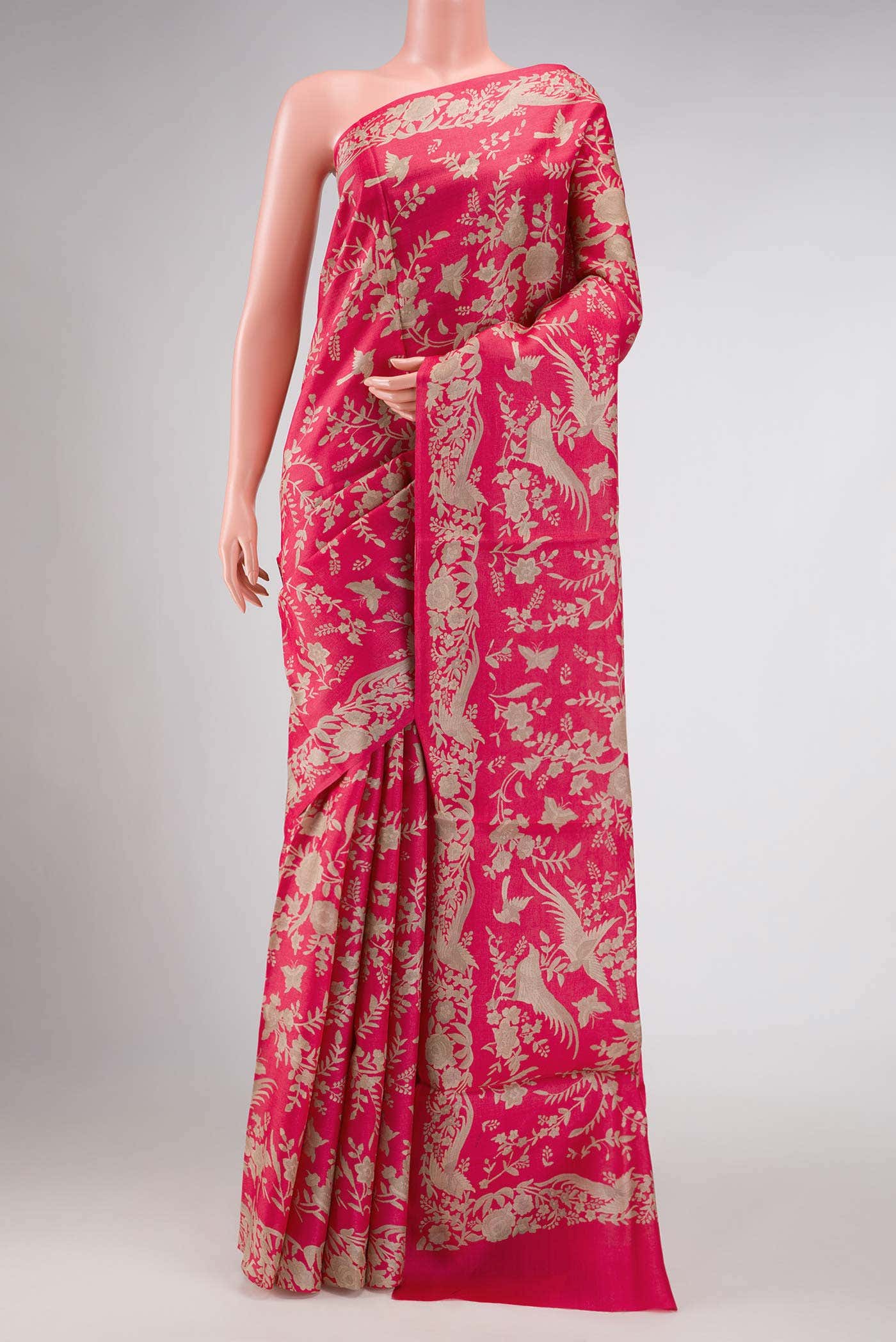 Pink Tussar Silk Saree