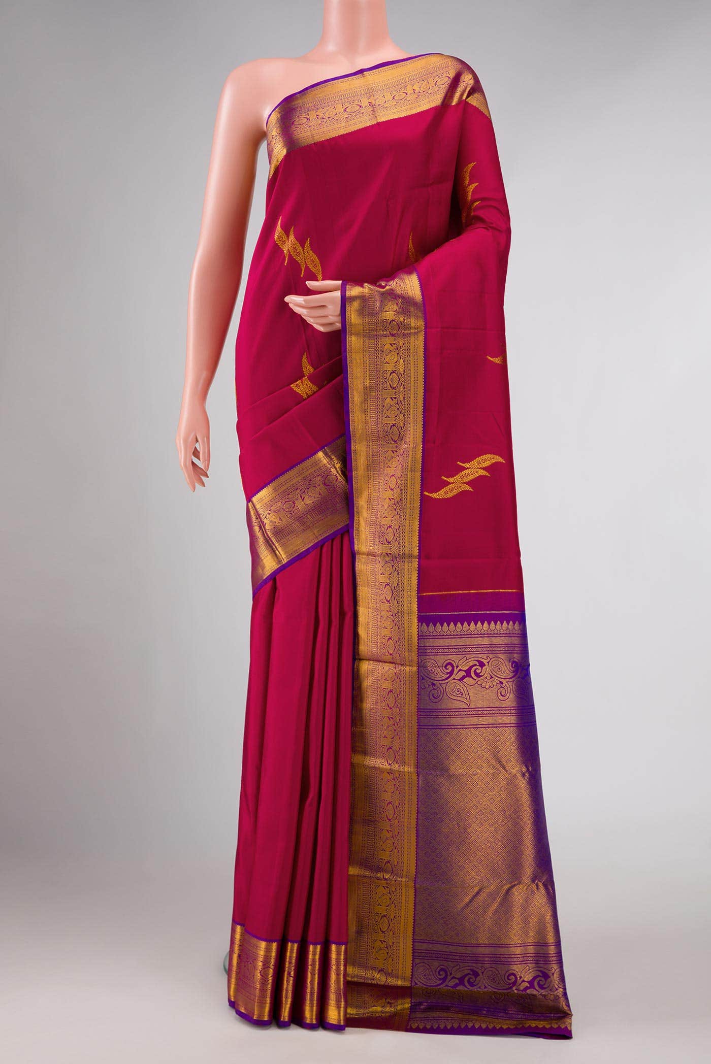 Dark Pink Dual Tone Kanchipuram Silk Saree