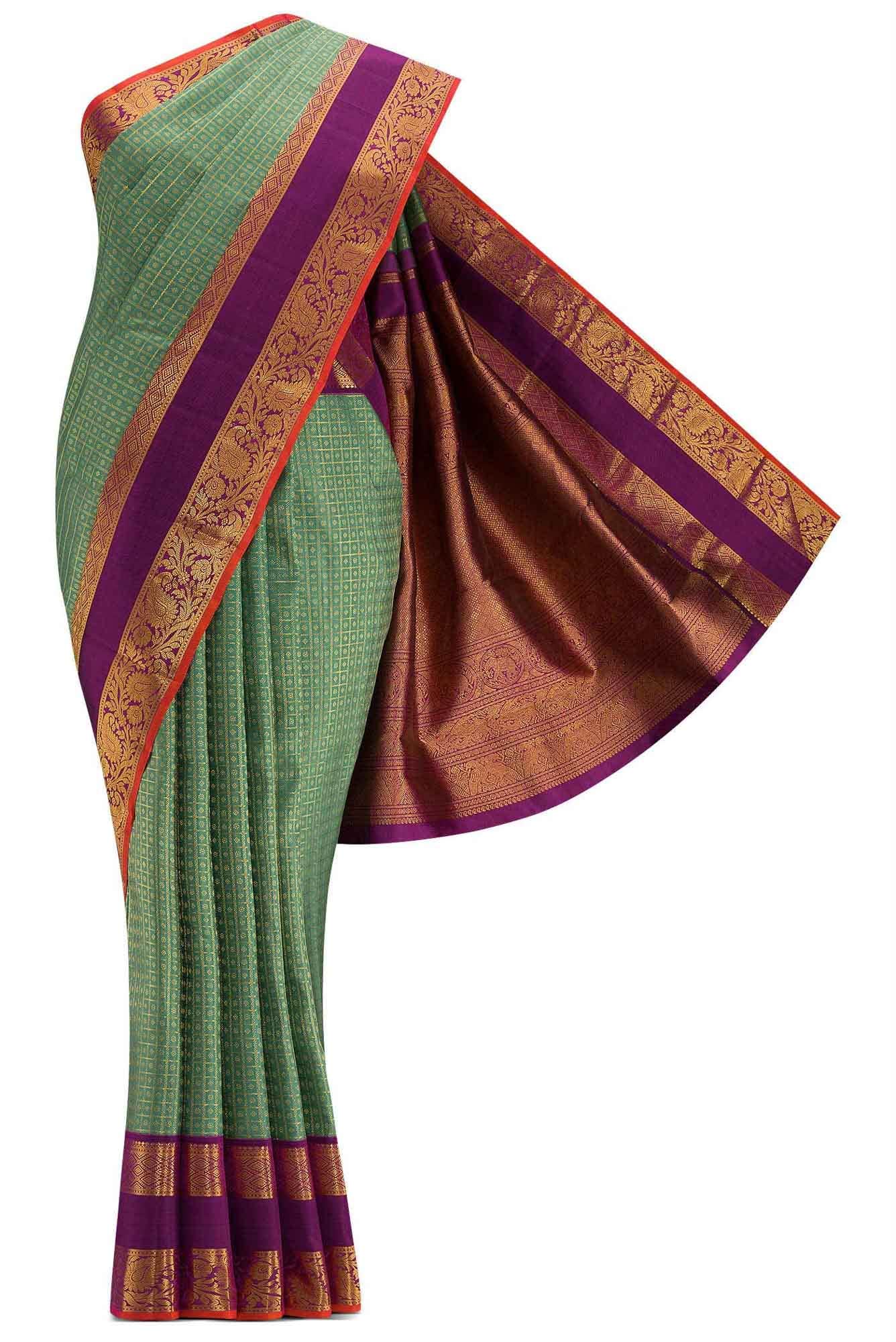 Pure Silk Pure Zari Mint Green Dual Tone Kanchipuram Saree