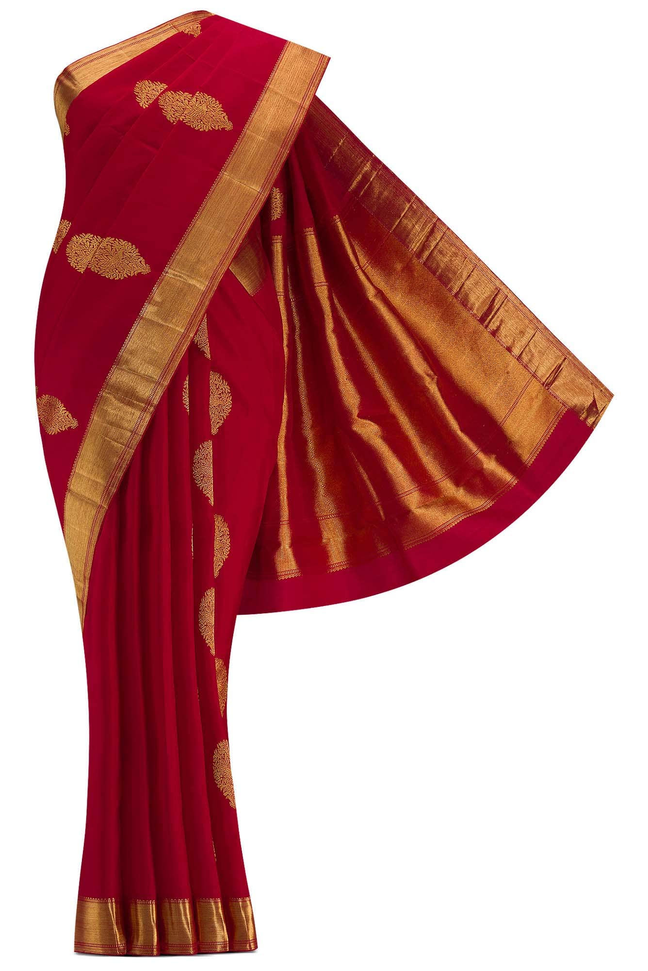 Pure Silk Pure Zari Red Dual Tone Kanchipuram Saree