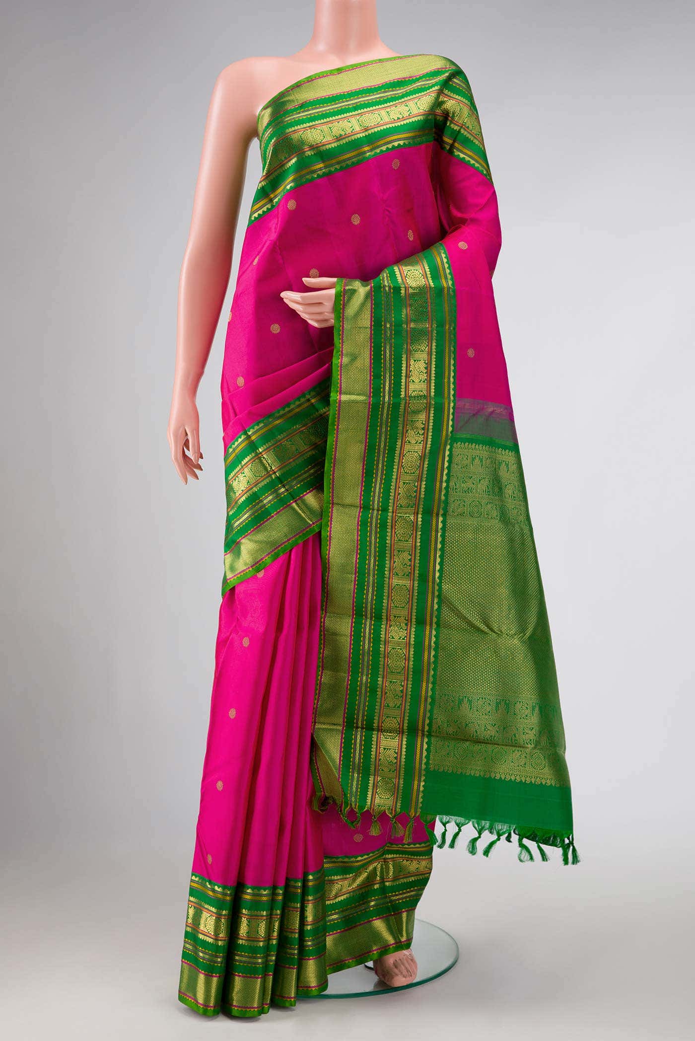 Pure Silk Pure Zari Pink Dual Tone Kanchipuram Saree