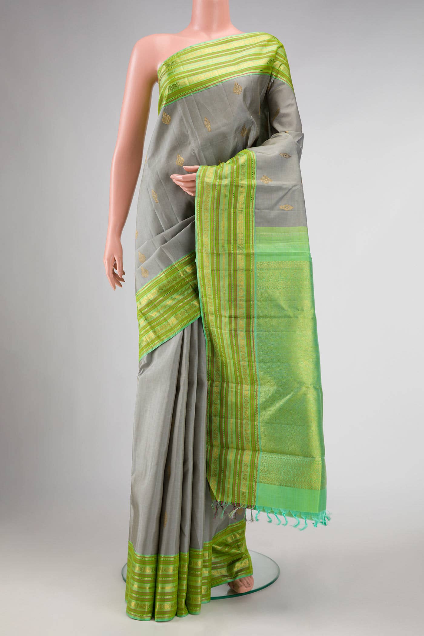Pure Silk Pure Zari Grey Kanchipuram Saree