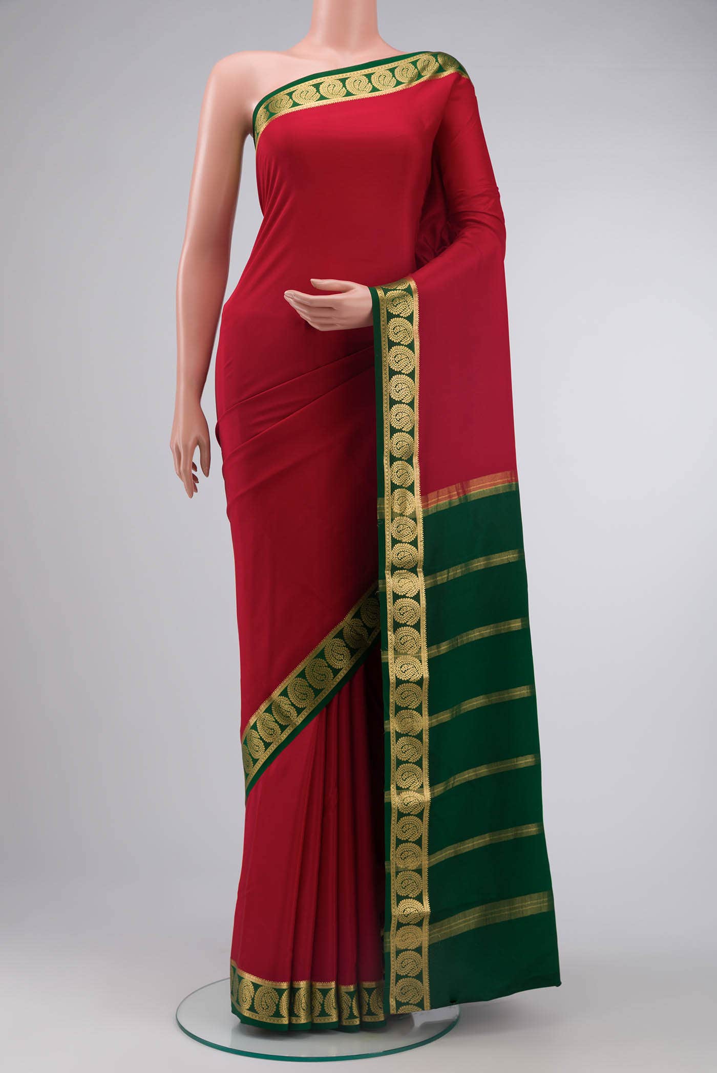 Red Mysore Crepe Saree