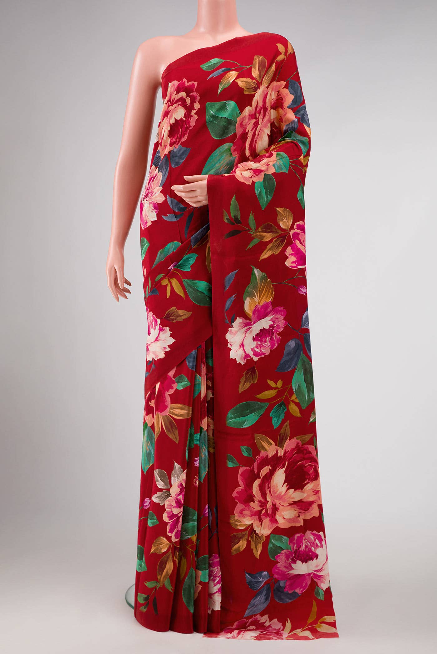 Red Mysore Crepe Saree