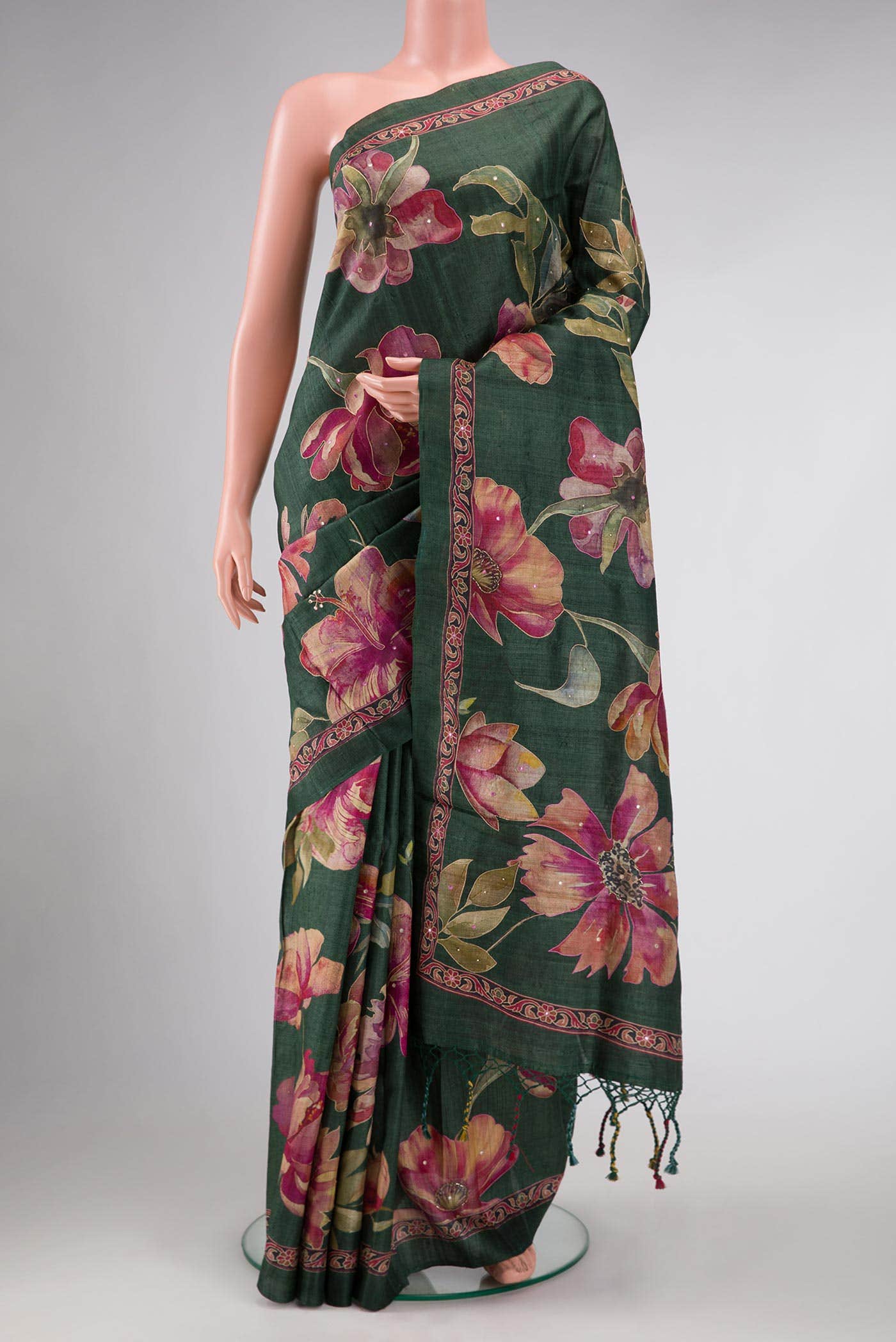 Green Dual Tone Tussar Silk Saree