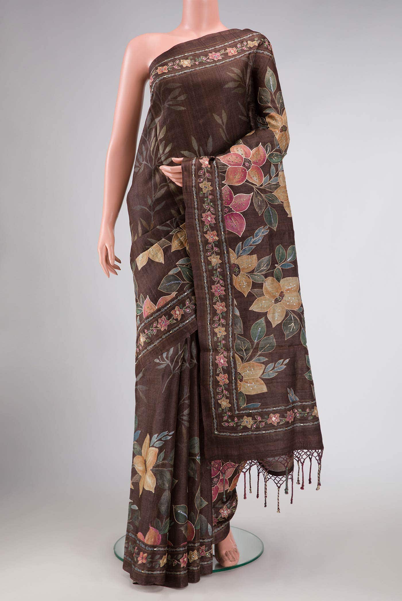 Coffee Brown Tussar Silk Saree