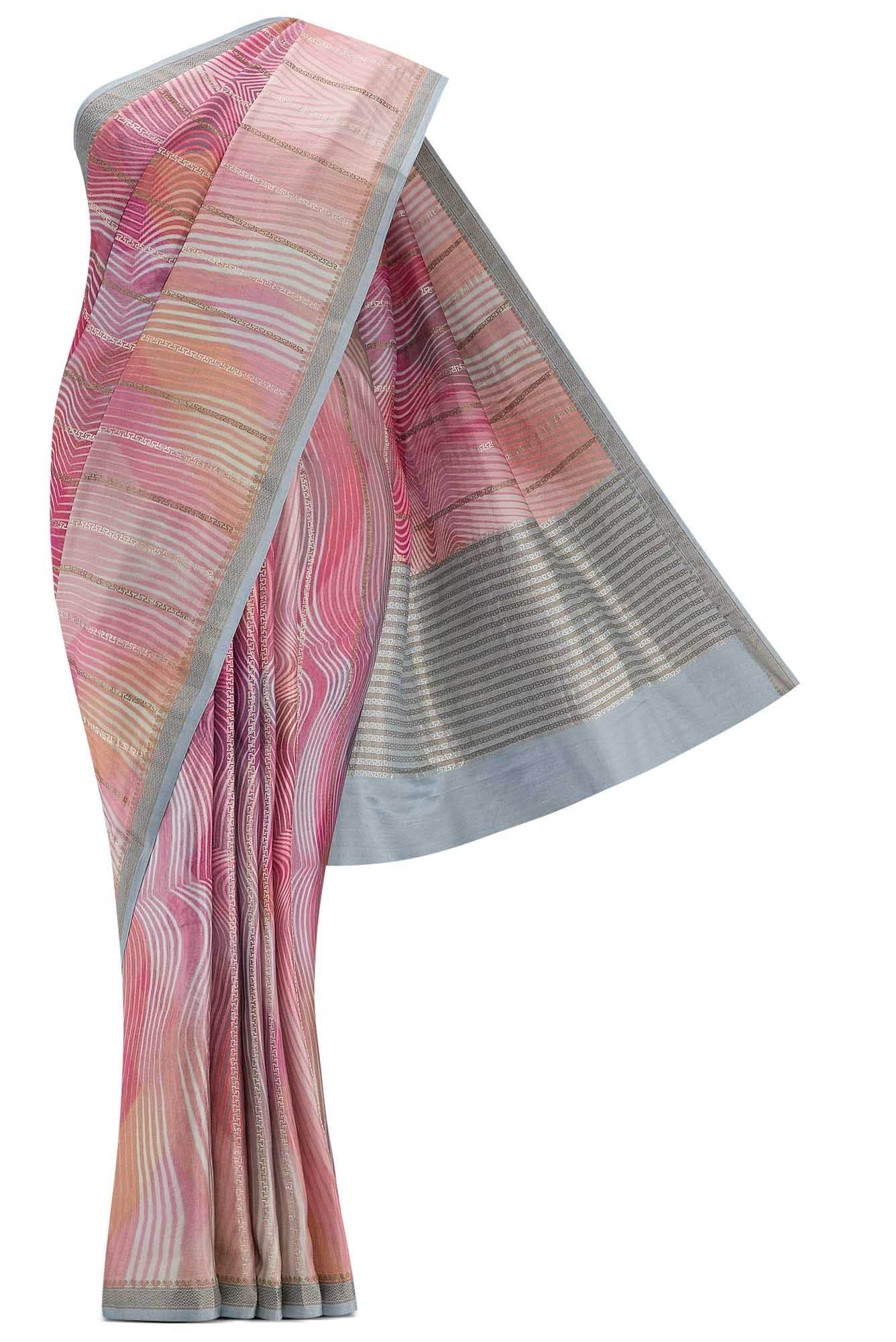 Pink Peach and Lavender Dual Tone Mysore Crepe Sareenf2767170