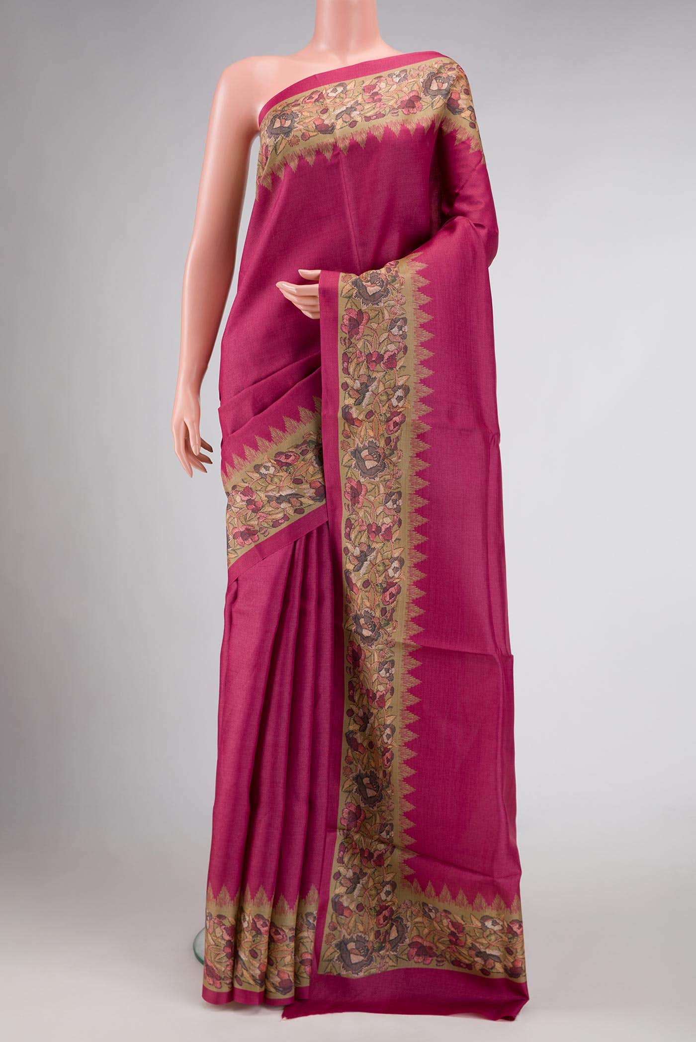 Pink Tussar Silk Saree