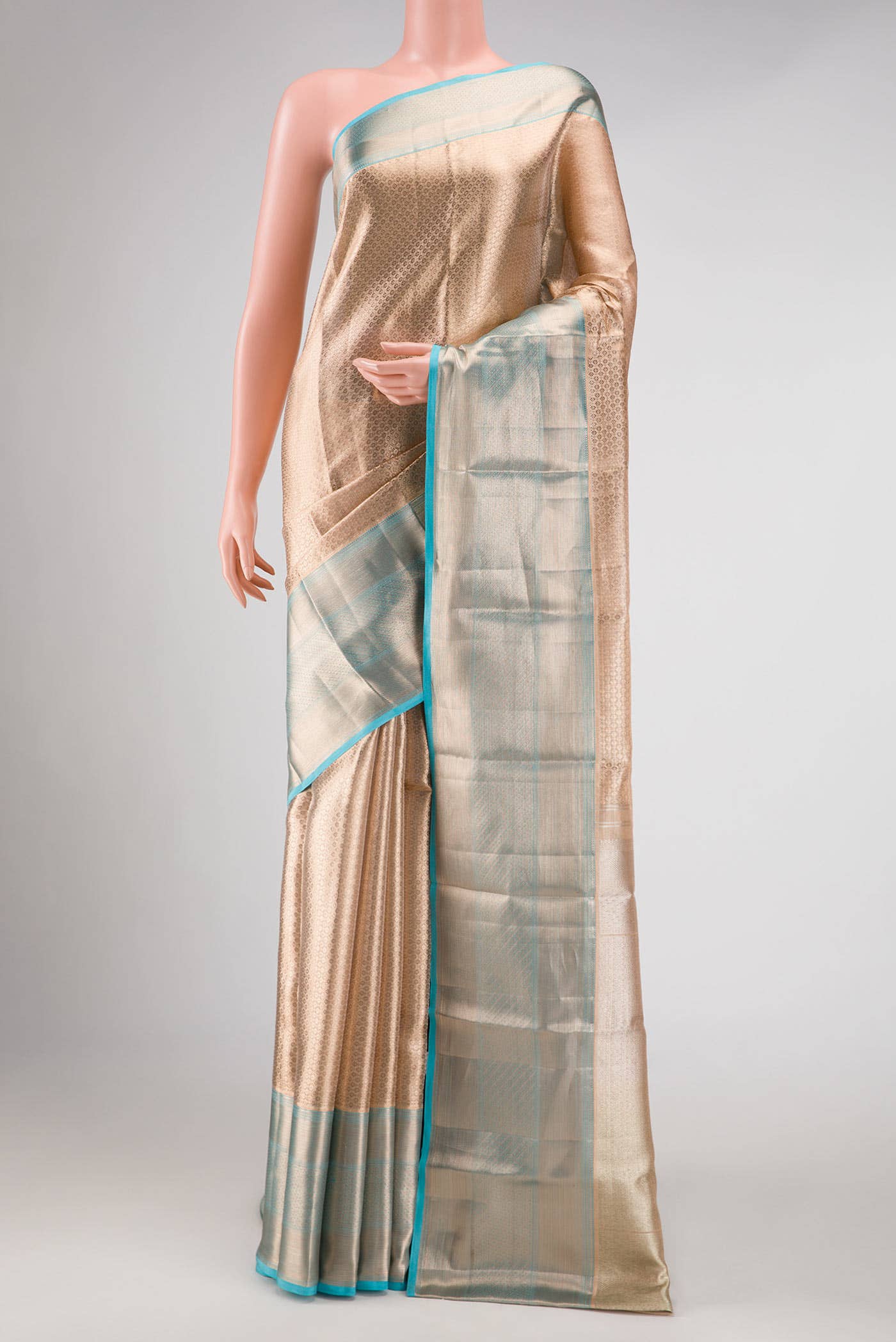 Golden Peach Kanchipuram Tissue Silk Saree