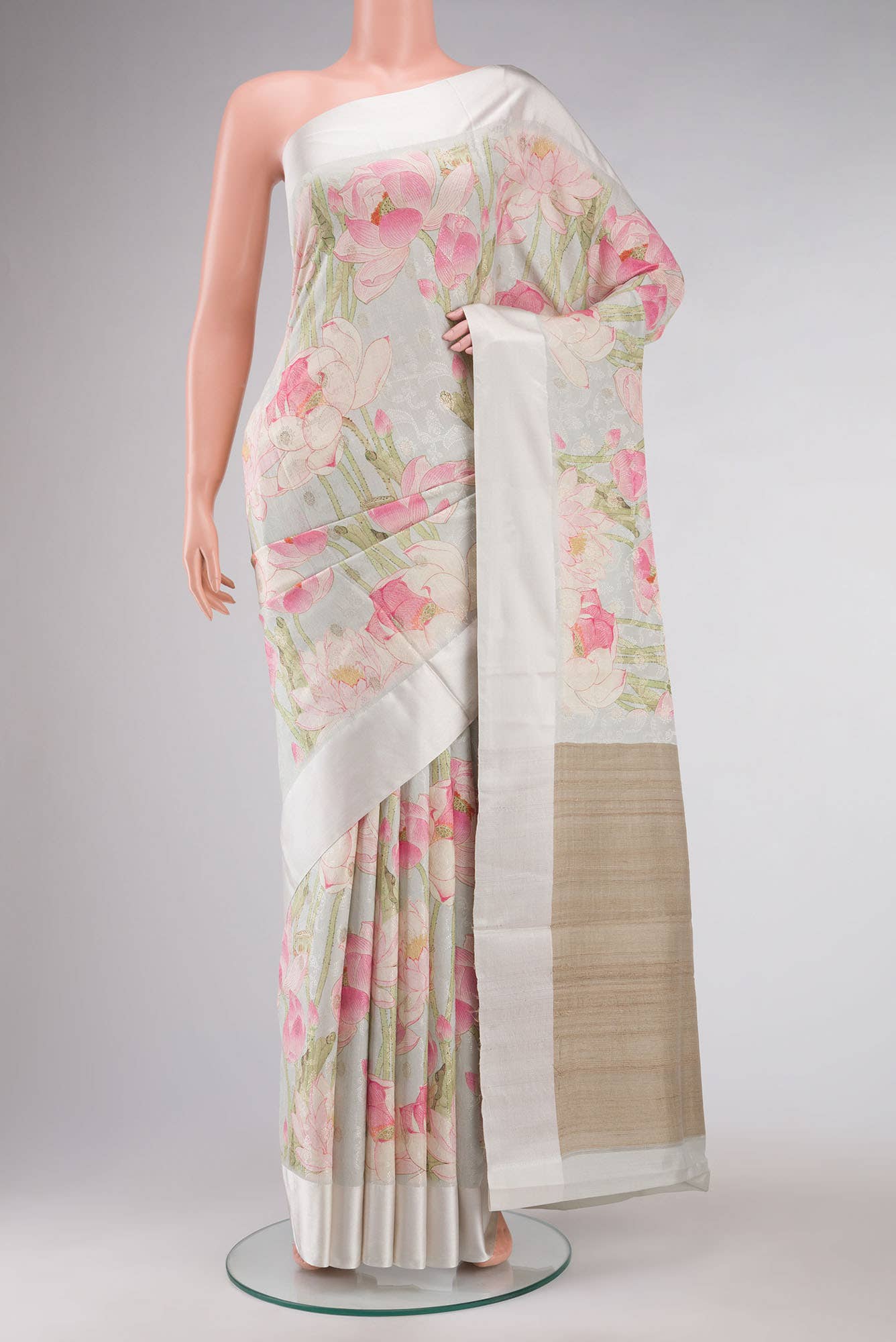 Grey Tussar Silk Saree