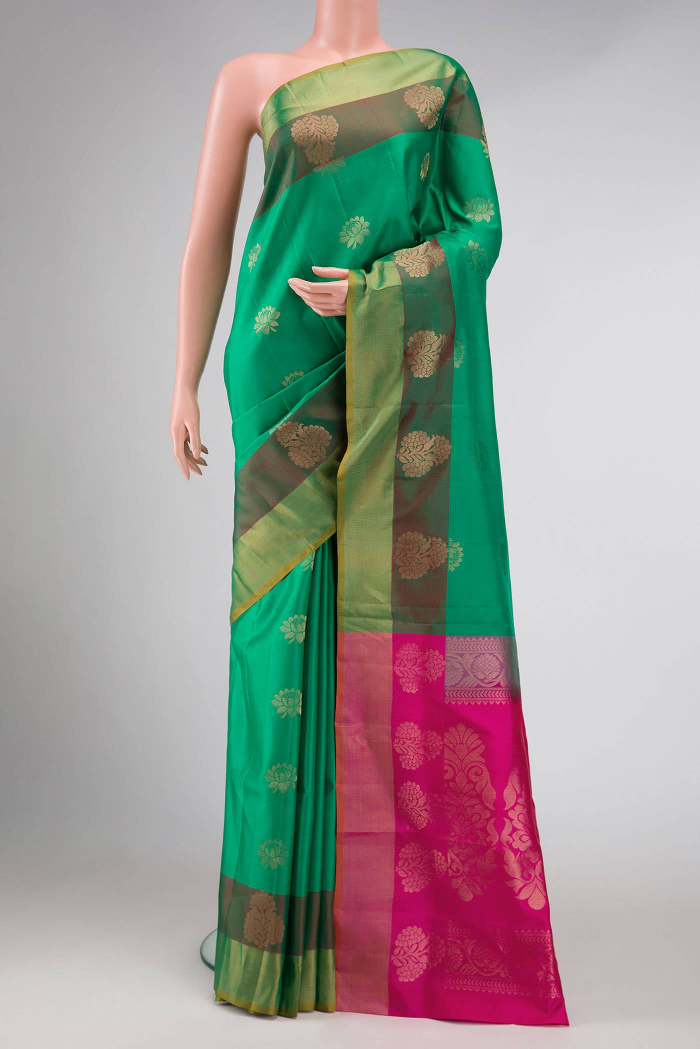 Green Dual Tone Soft Silk Saree