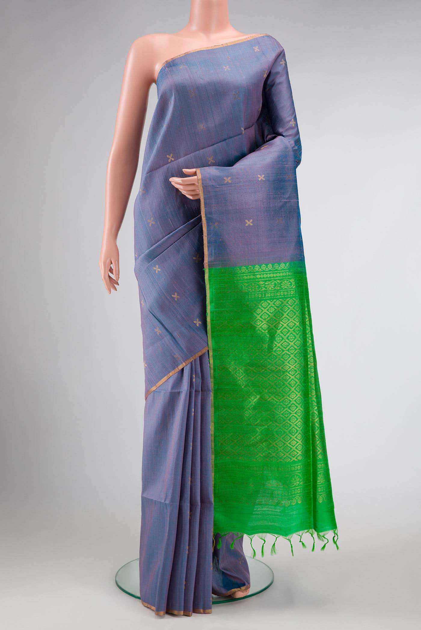 Mist Blue Dual Tone Raw Silk Saree