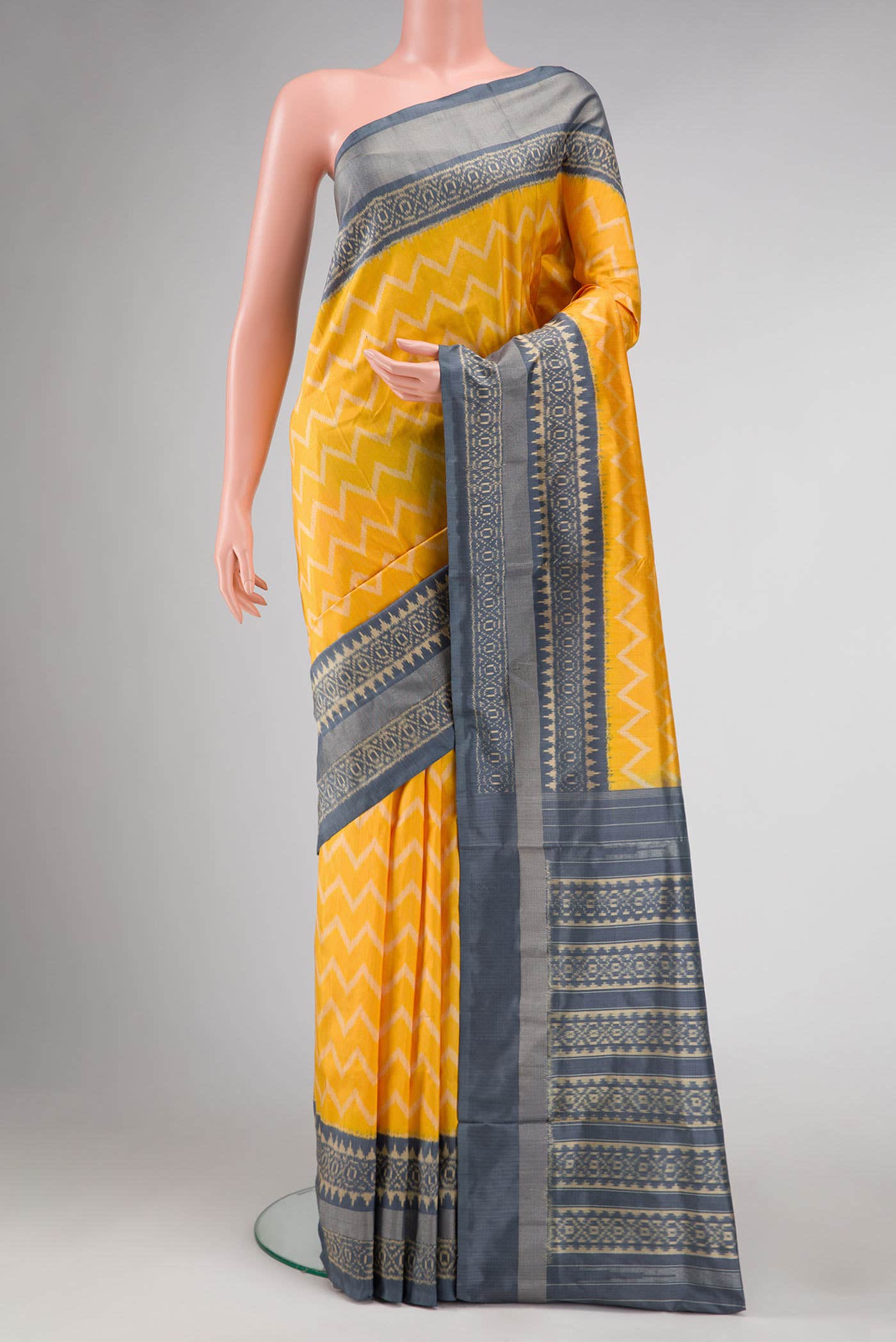 Mustard Dual Tone Double Ikat Saree