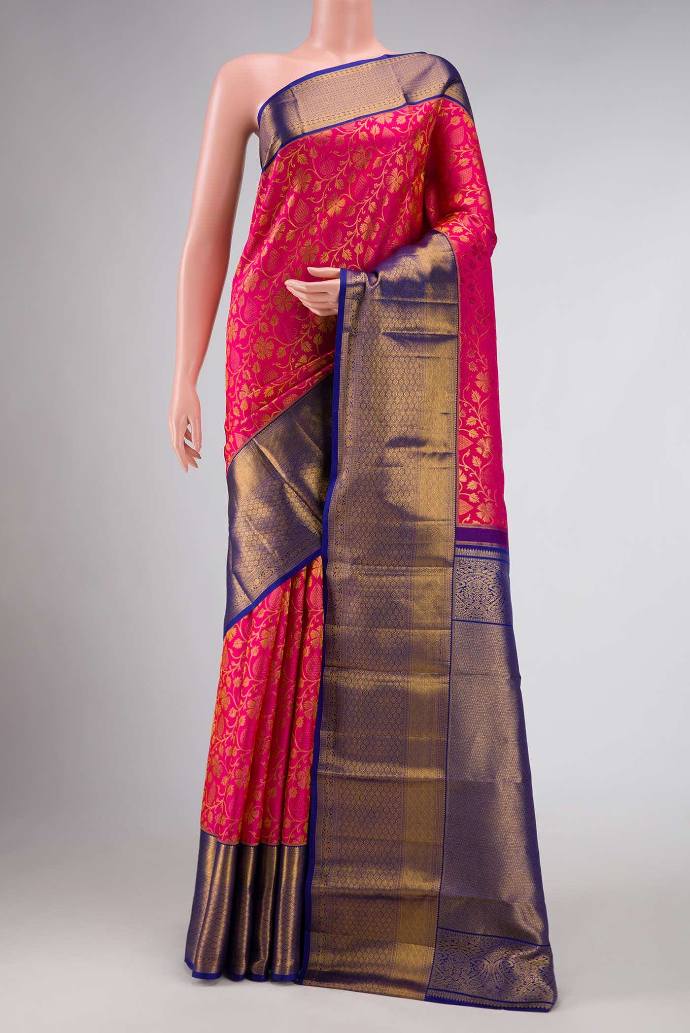 Dark Pink Dual Tone Kanchipuram Silk Saree