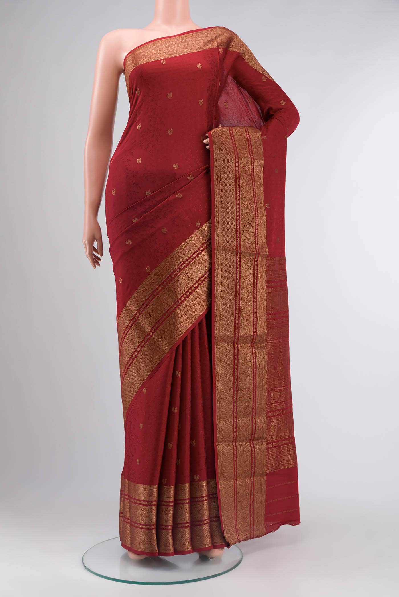 Maroon Mysore Crepe Saree