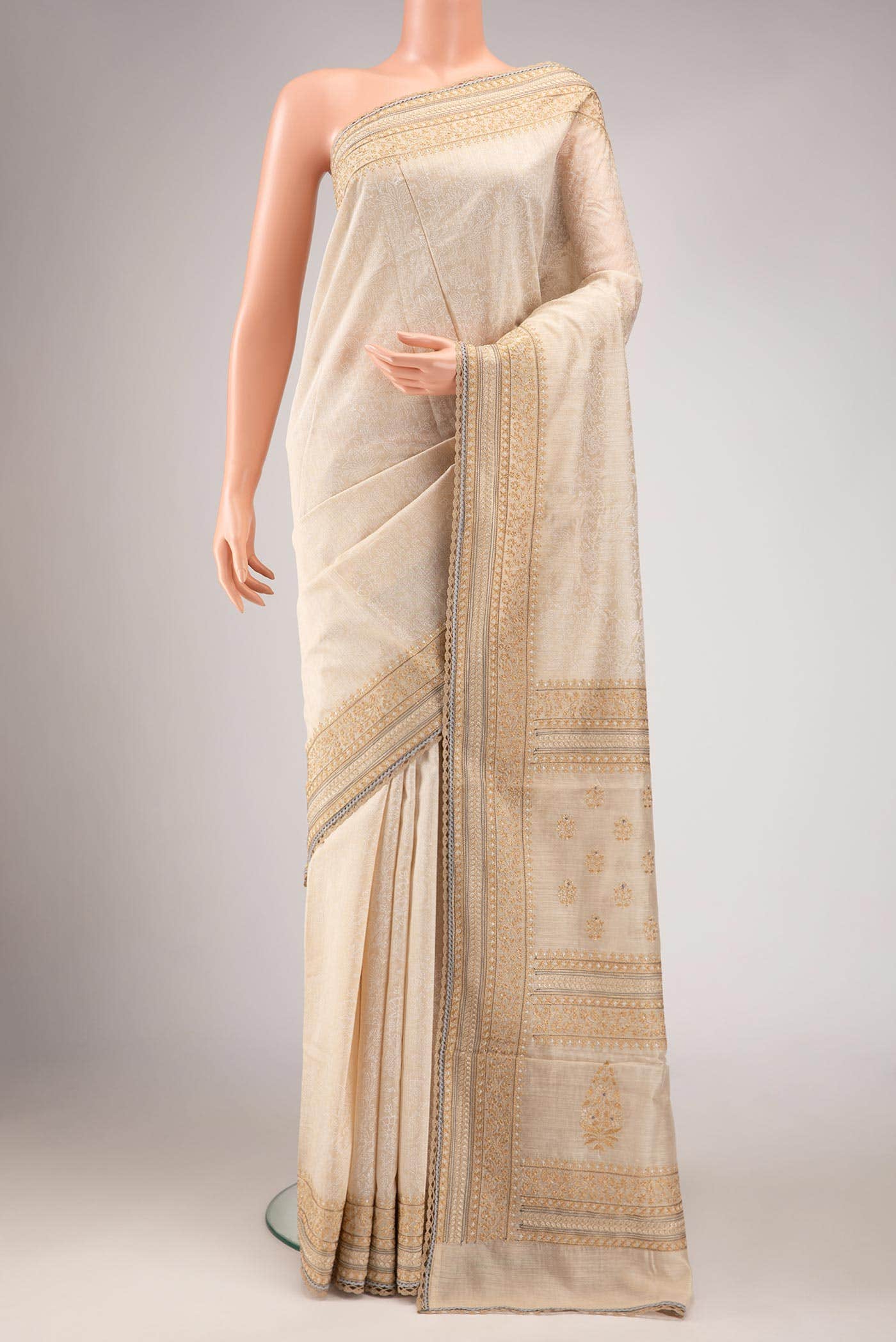 Beige Tussar Silk Saree