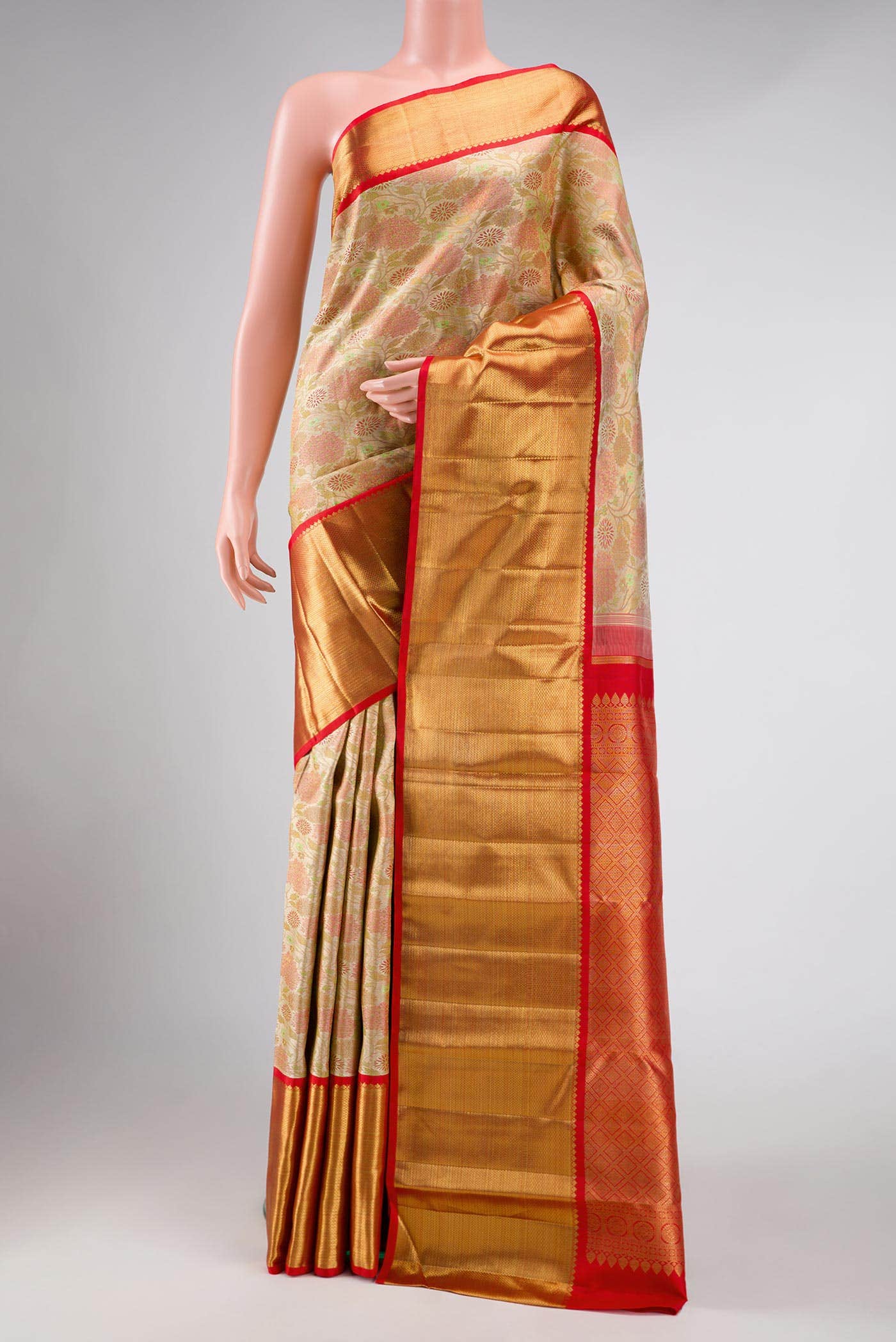 Beige Kanchipuram Silk Saree