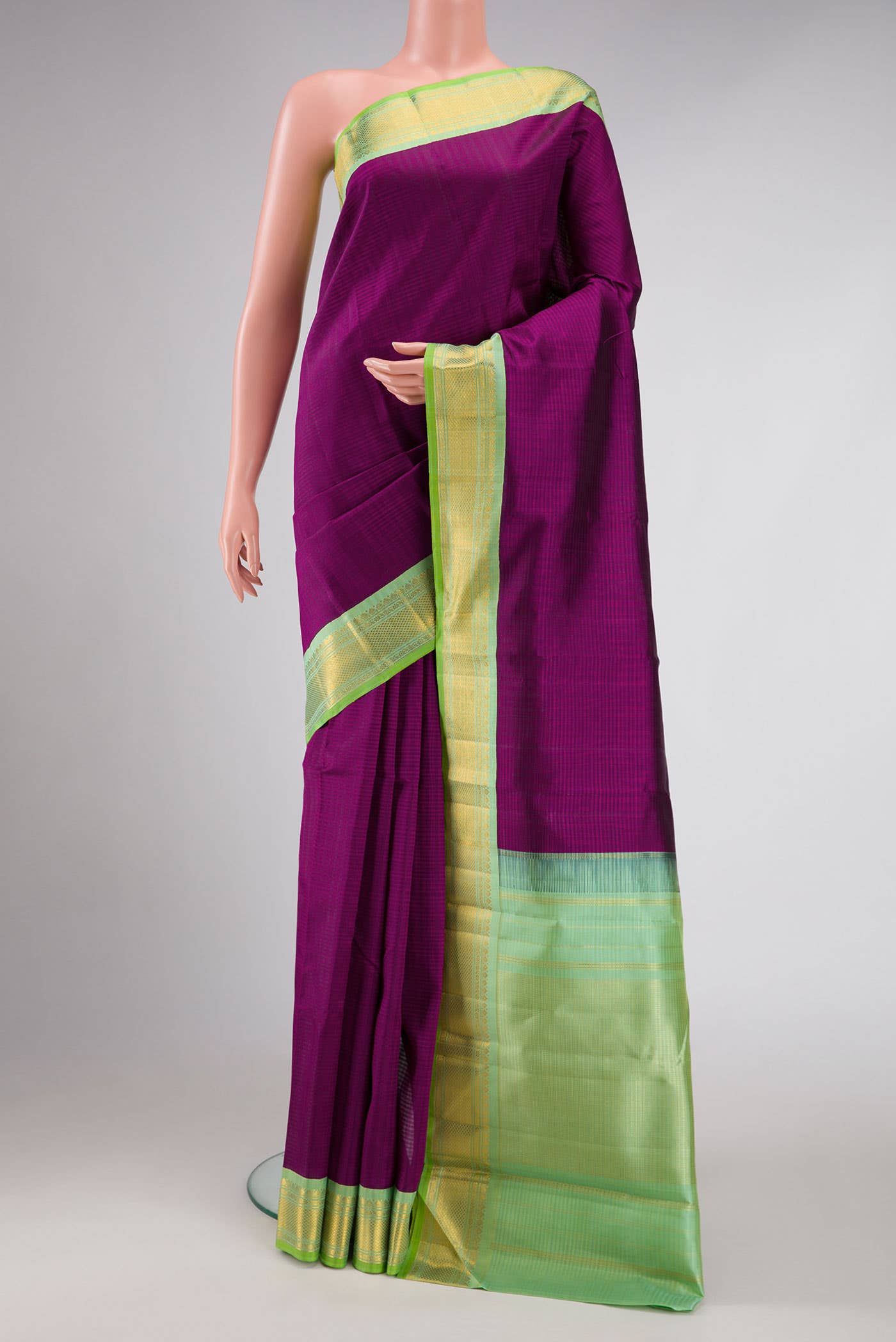 Pure Silk Pure Zari Magenta Dual Tone Kanchipuram Saree