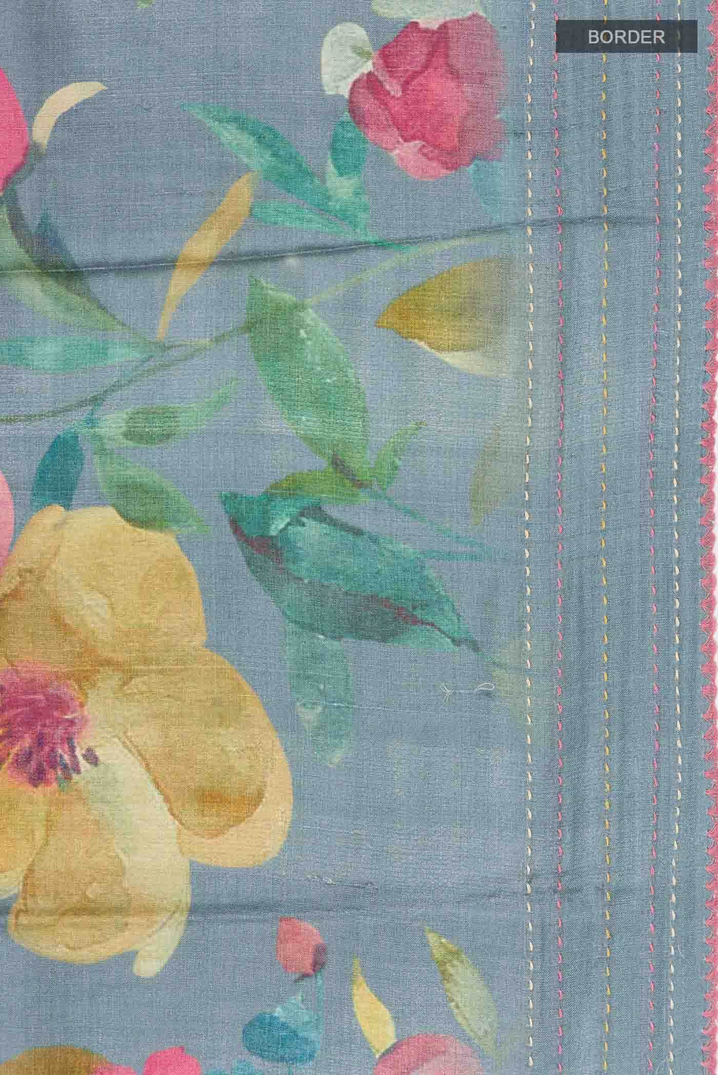 Grey Bhagalpuri Tussar Silk Saree