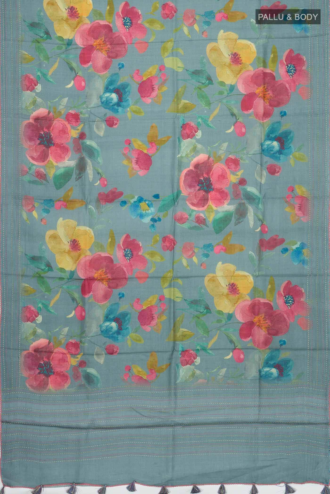 Grey Bhagalpuri Tussar Silk Saree