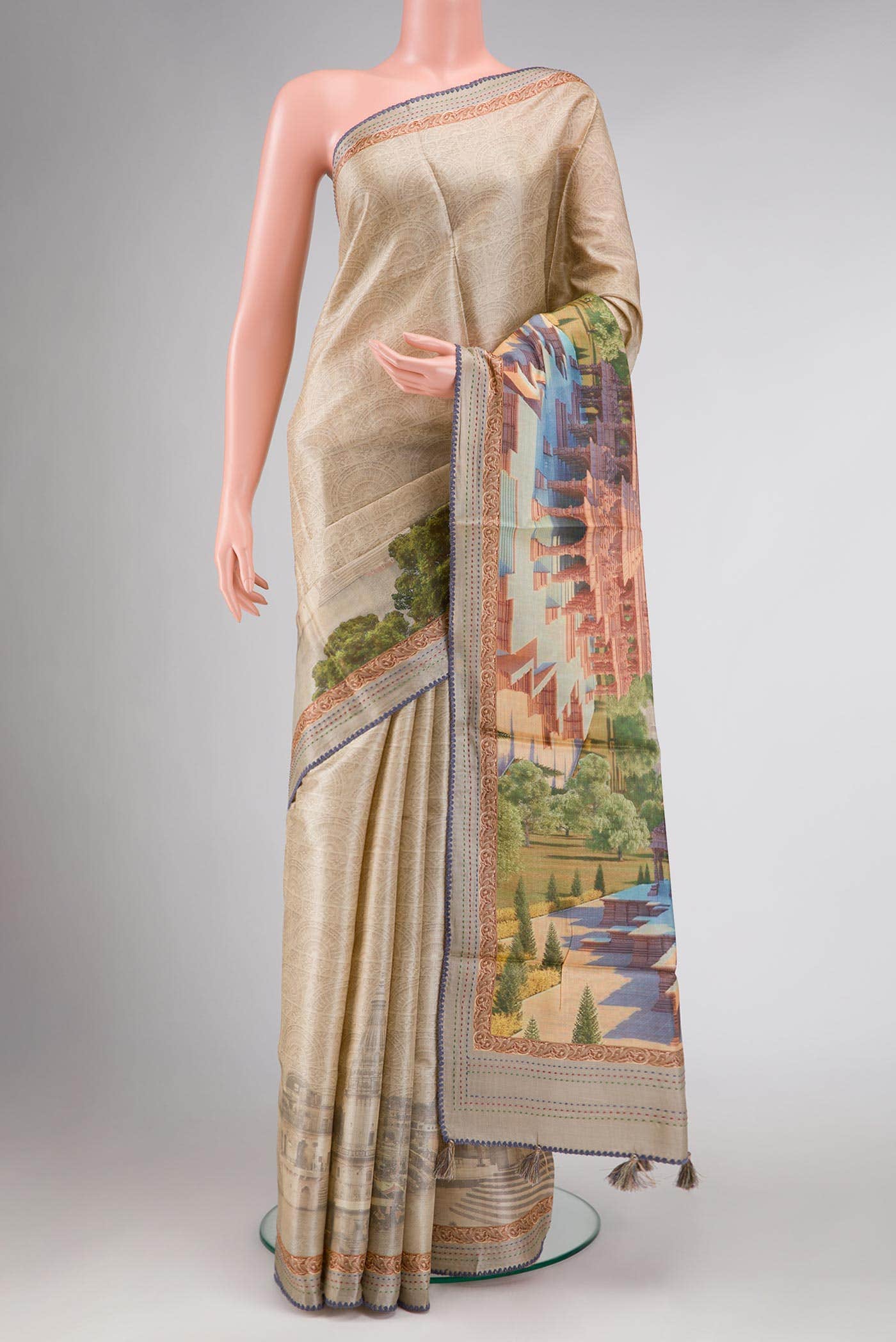 Beige Tussar Silk Saree