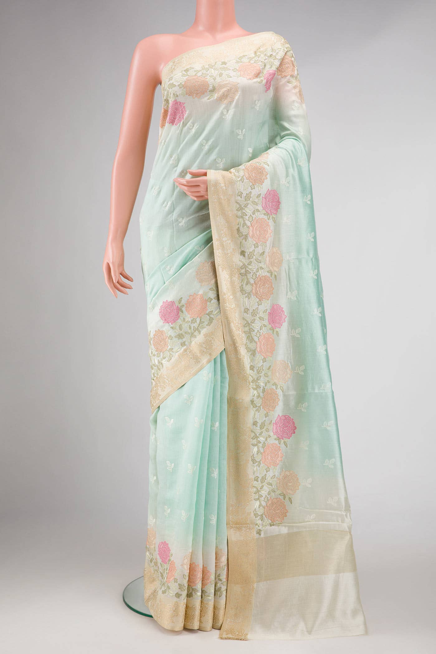 Light Green Tussar Silk Saree