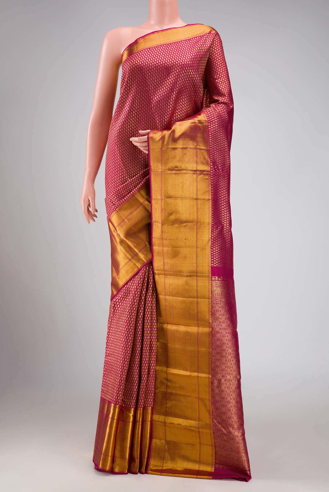 Dark Pink Dual Tone Kanchipuram Silk Saree